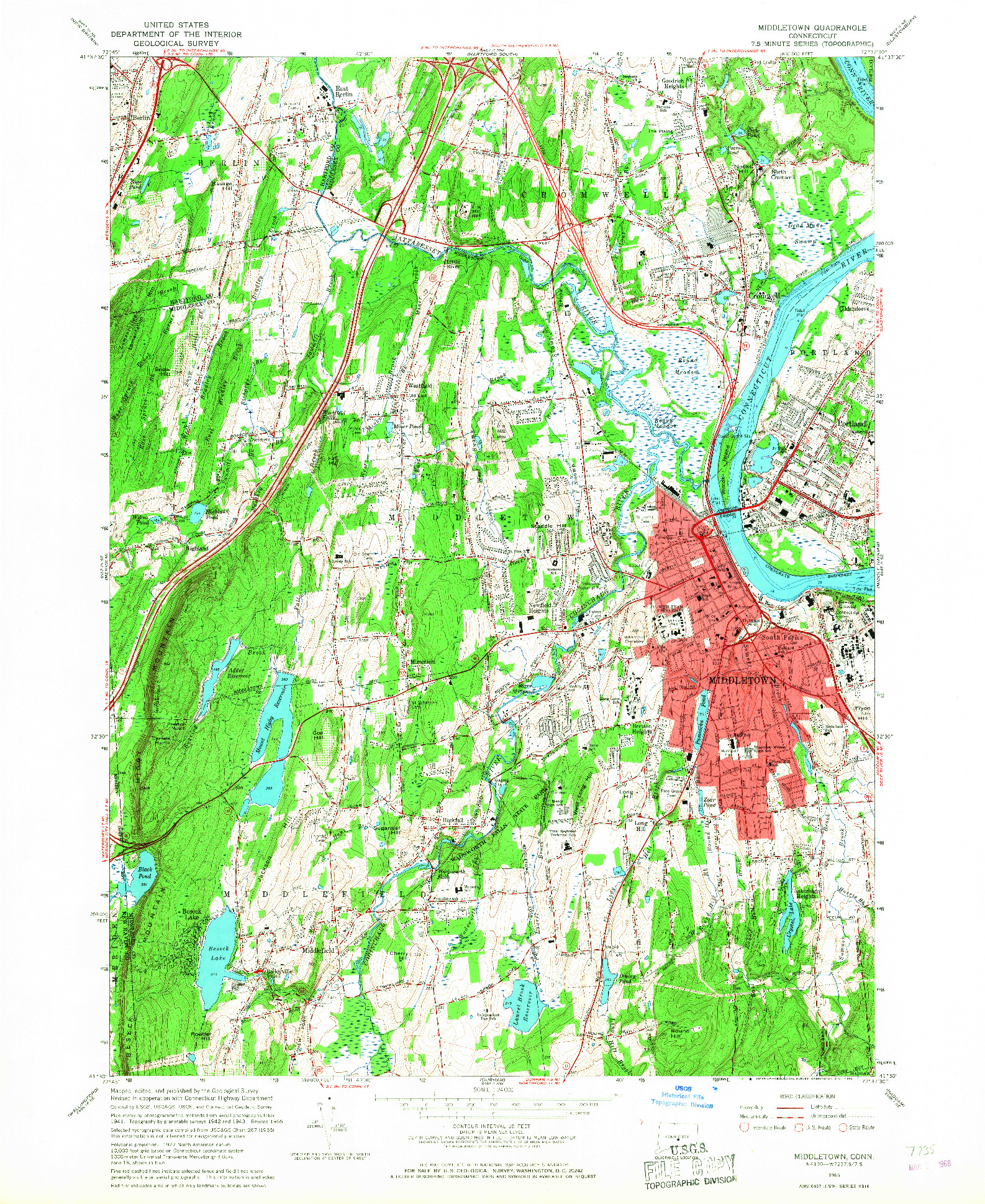 USGS 1:24000-SCALE QUADRANGLE FOR MIDDLETOWN, CT 1965