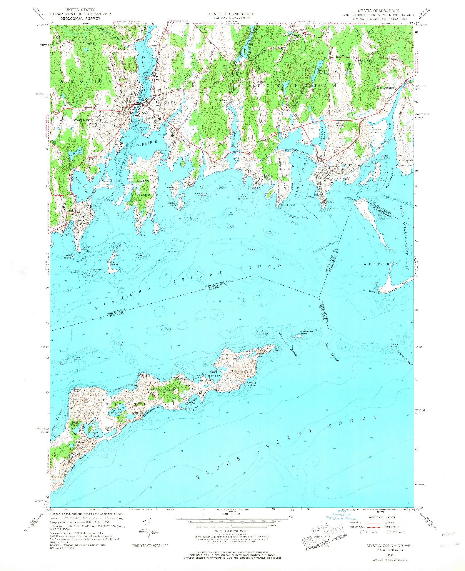 USGS 1:24000-SCALE QUADRANGLE FOR MYSTIC, CT 1958