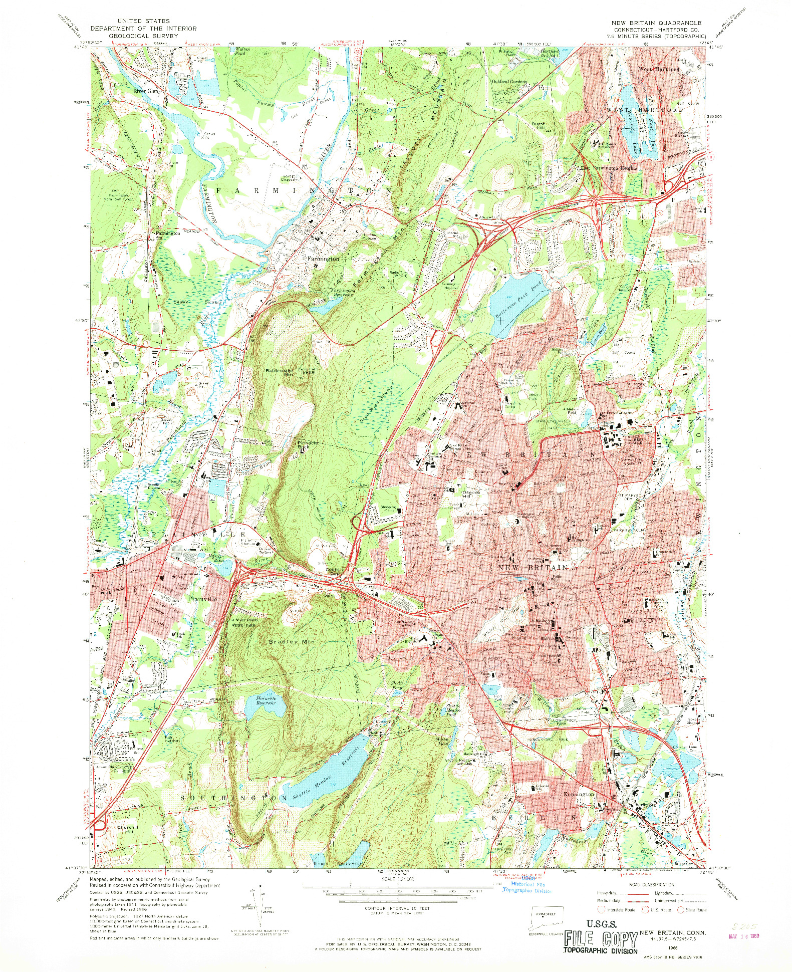 USGS 1:24000-SCALE QUADRANGLE FOR NEW BRITAIN, CT 1966