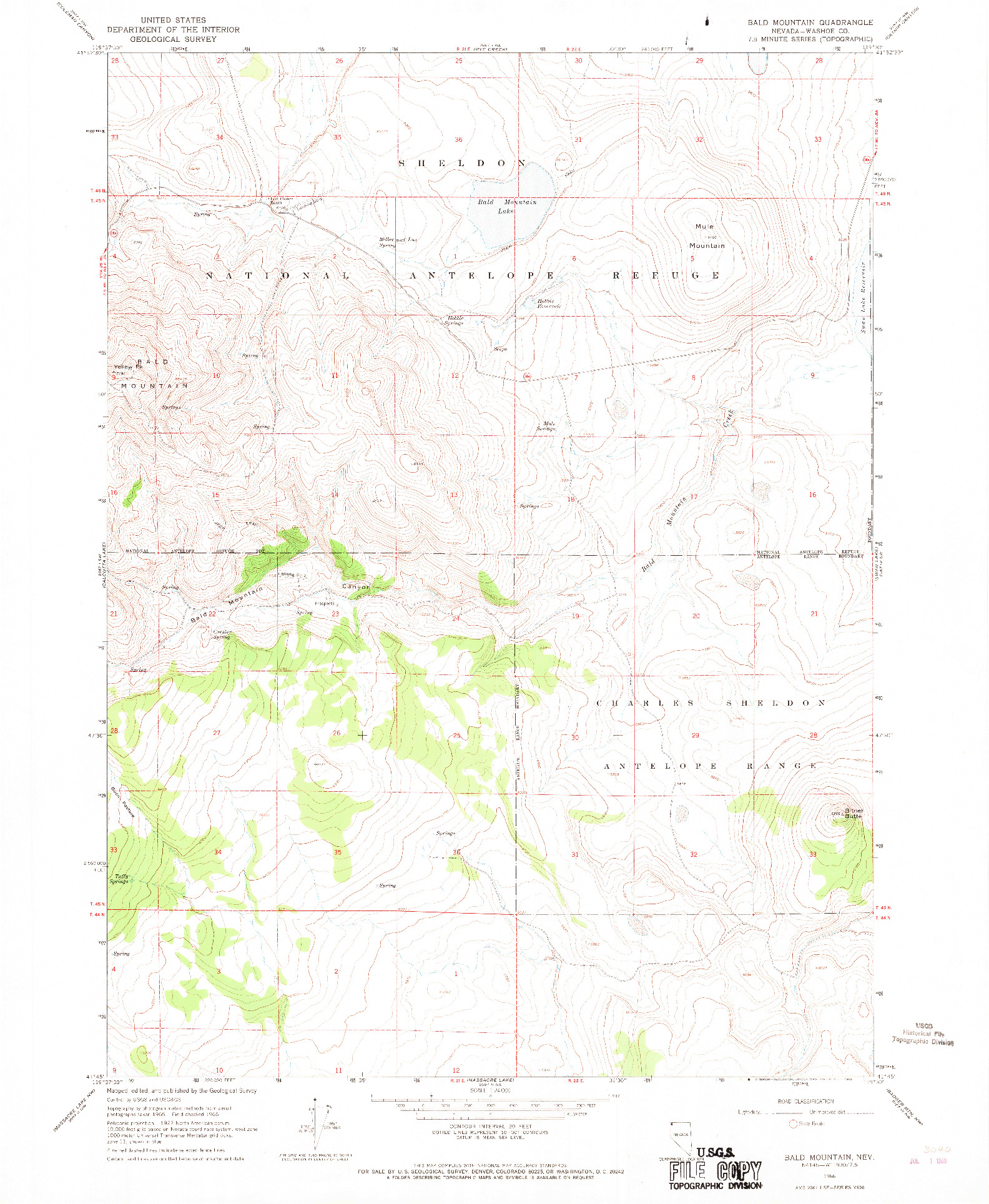 USGS 1:24000-SCALE QUADRANGLE FOR BALD MOUNTAIN, NV 1966
