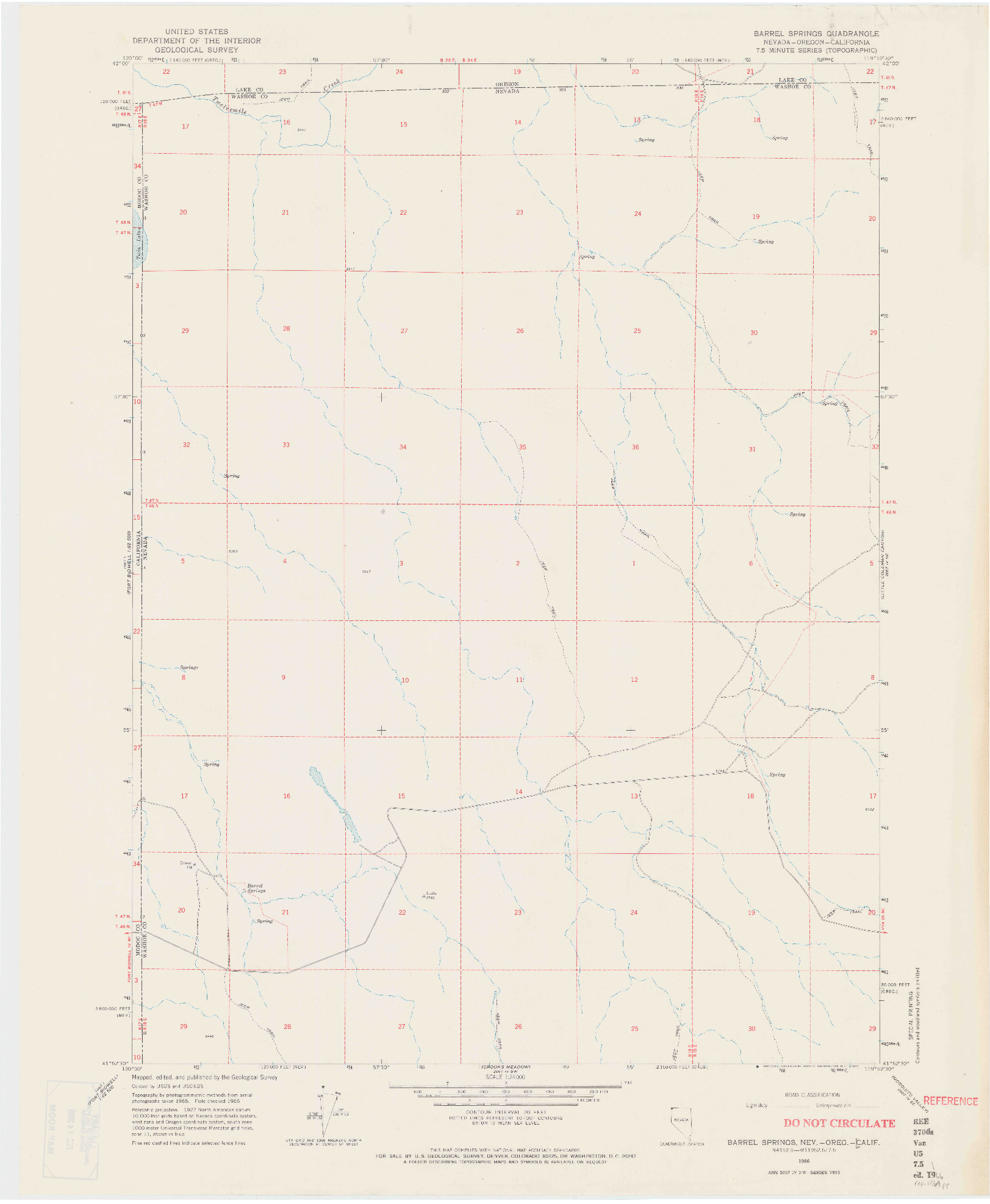 USGS 1:24000-SCALE QUADRANGLE FOR BARREL SPRINGS, NV 1966