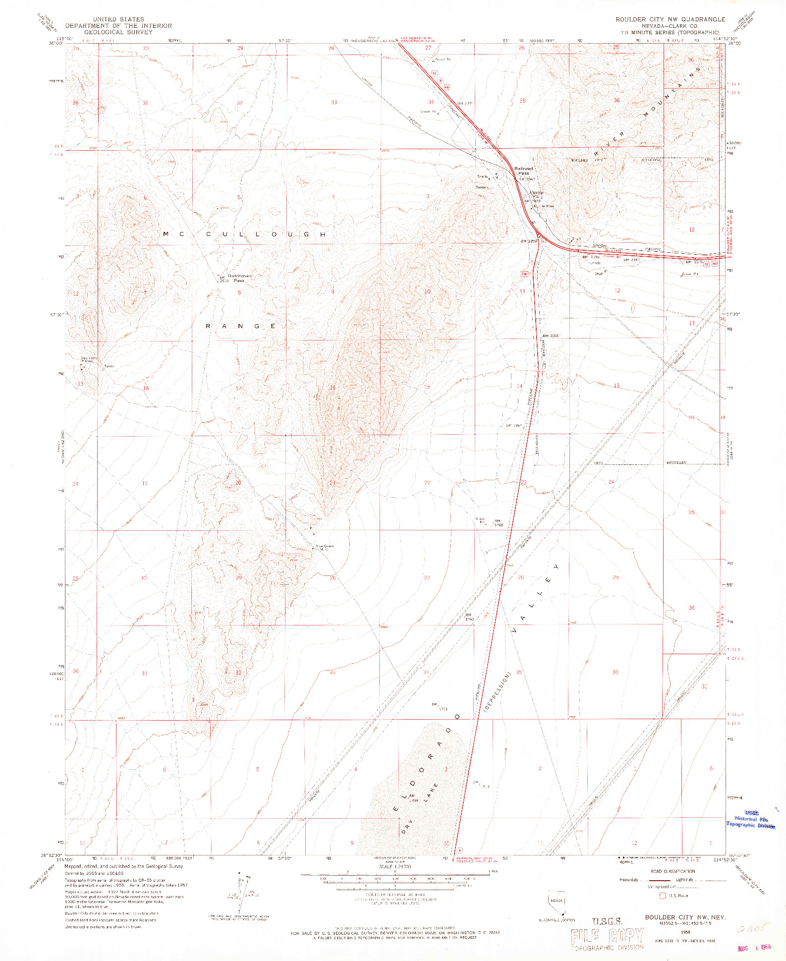USGS 1:24000-SCALE QUADRANGLE FOR BOULDER CITY NW, NV 1958