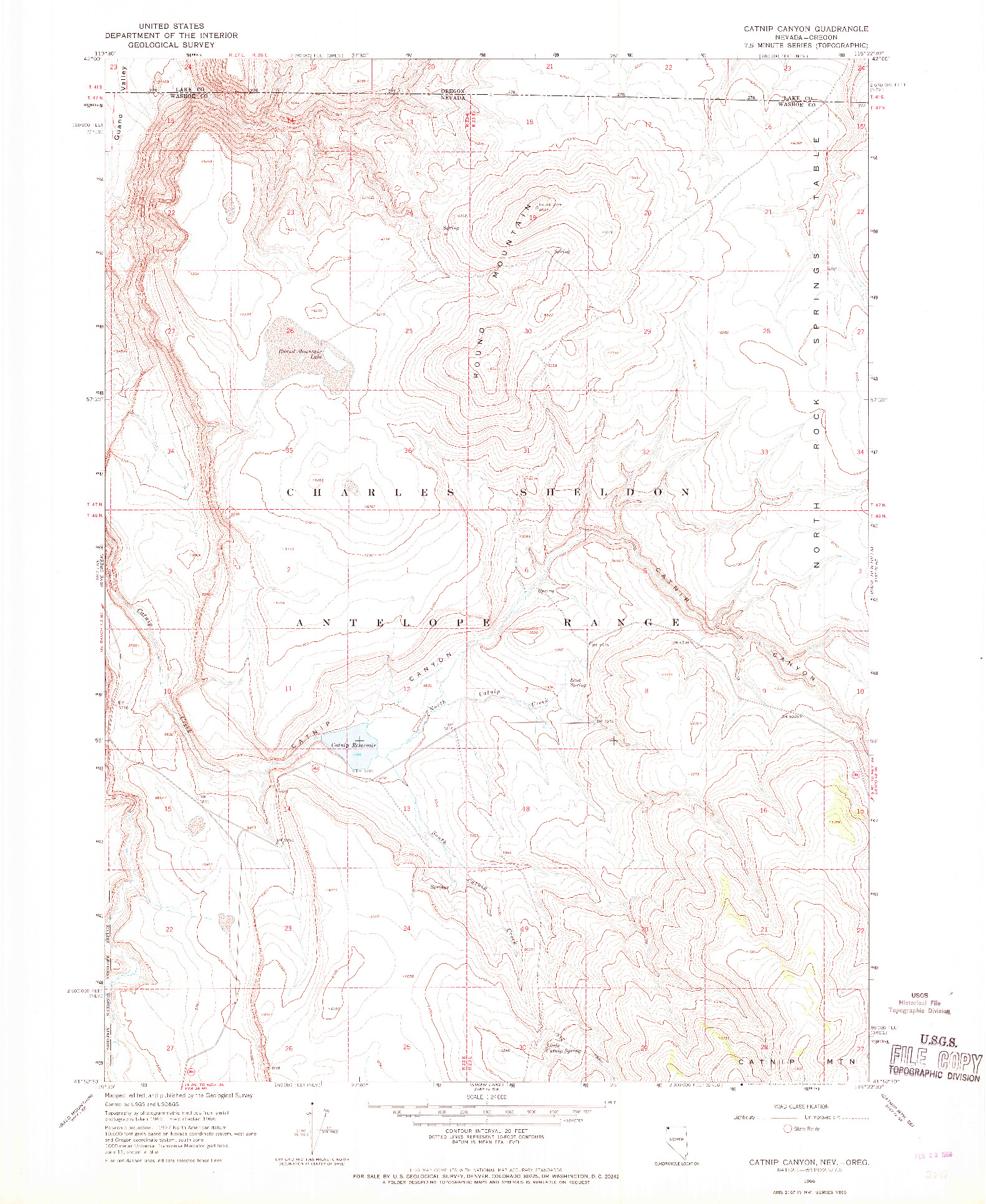 USGS 1:24000-SCALE QUADRANGLE FOR CATNIP CANYON, NV 1966