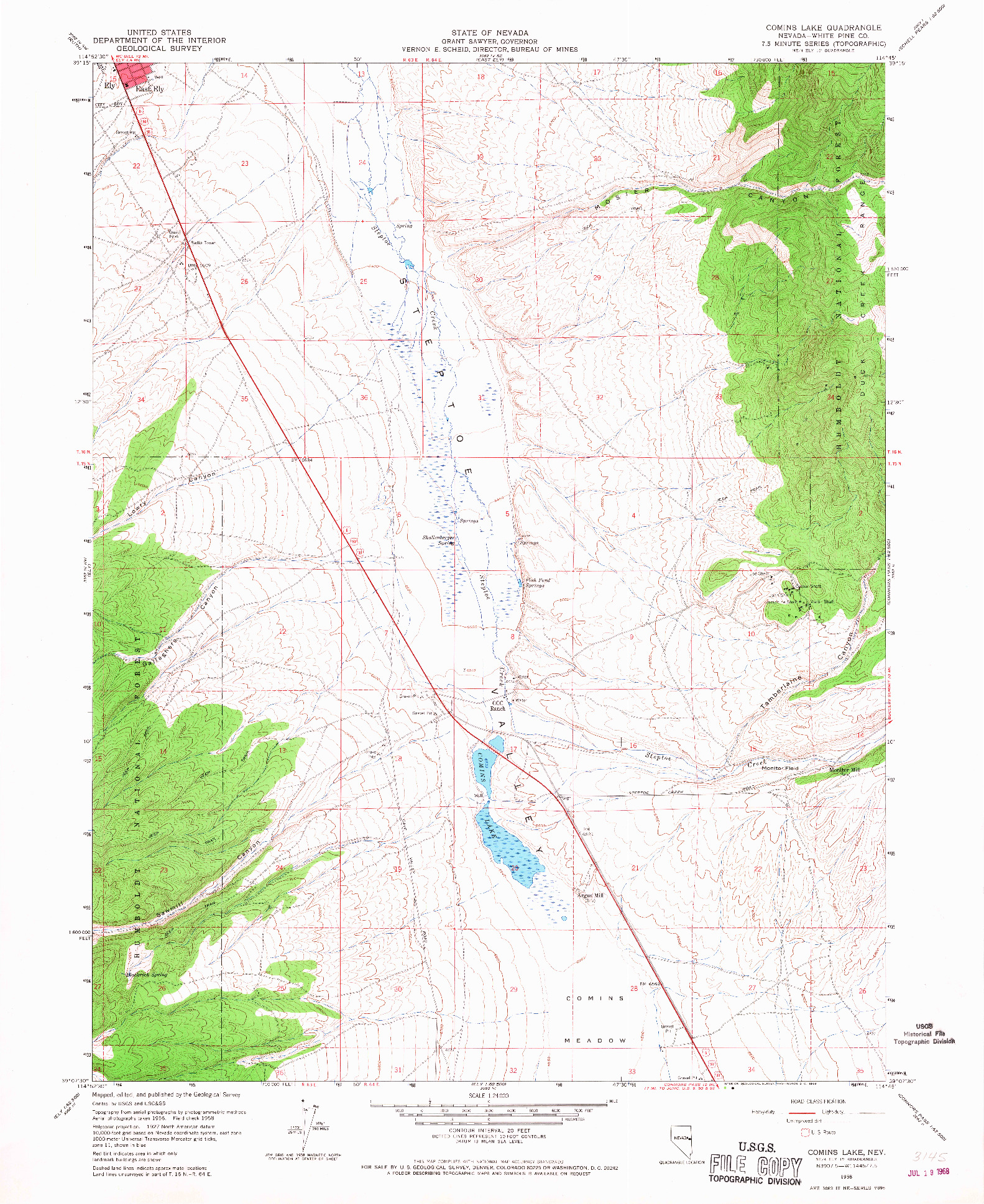 USGS 1:24000-SCALE QUADRANGLE FOR COMINS LAKE, NV 1958