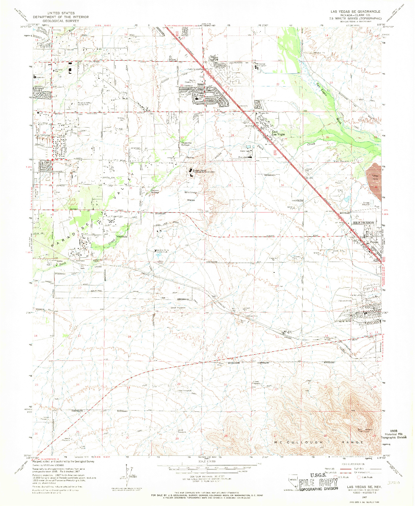 USGS 1:24000-SCALE QUADRANGLE FOR LAS VEGAS SE, NV 1967