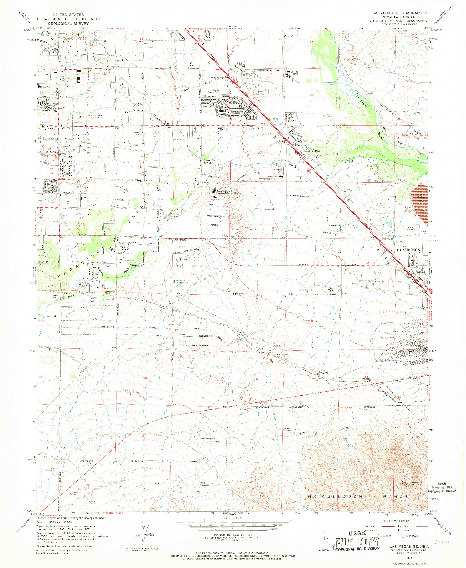 USGS 1:24000-SCALE QUADRANGLE FOR LAS VEGAS SE, NV 1967