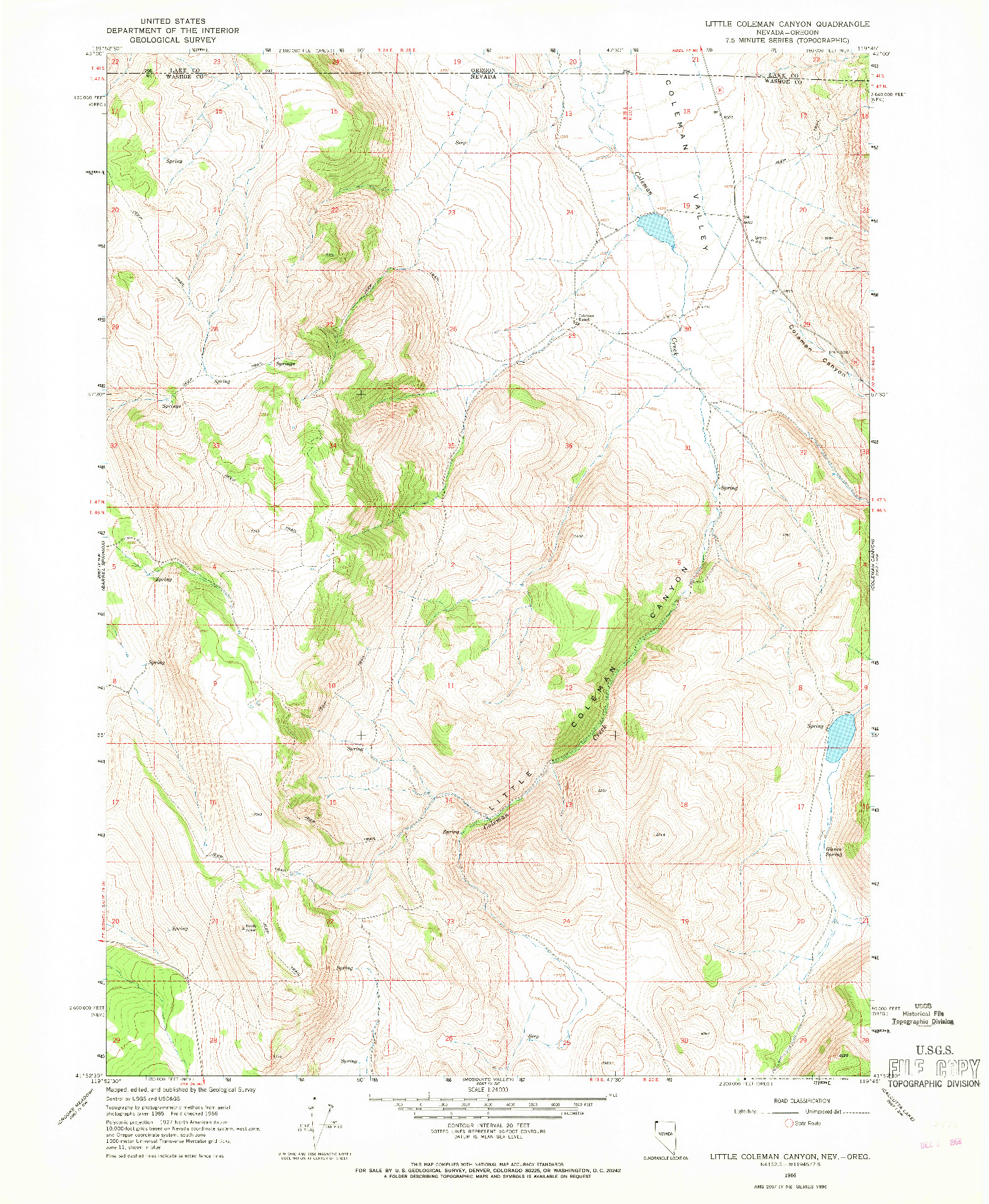 USGS 1:24000-SCALE QUADRANGLE FOR LITTLE COLEMAN CANYON, NV 1966