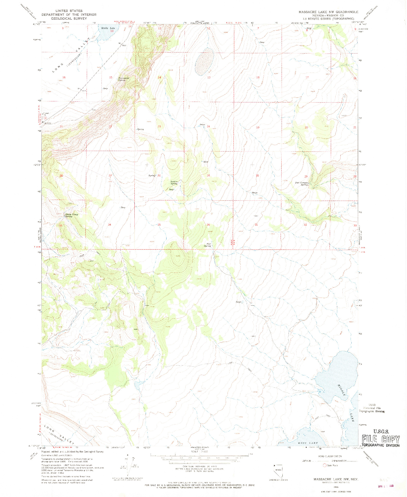 USGS 1:24000-SCALE QUADRANGLE FOR MASSACRE LAKE NW, NV 1966