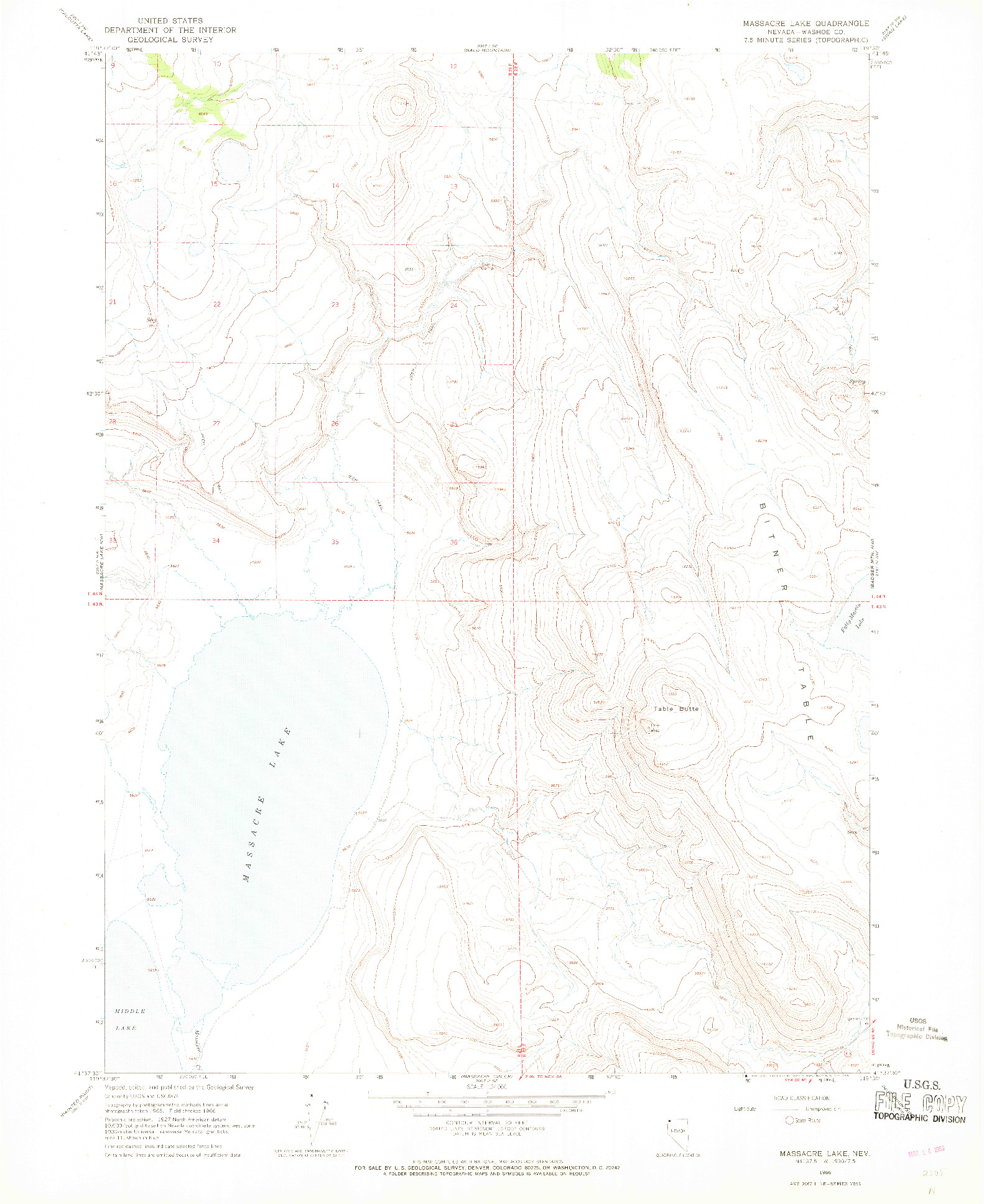 USGS 1:24000-SCALE QUADRANGLE FOR MASSACRE LAKE, NV 1966