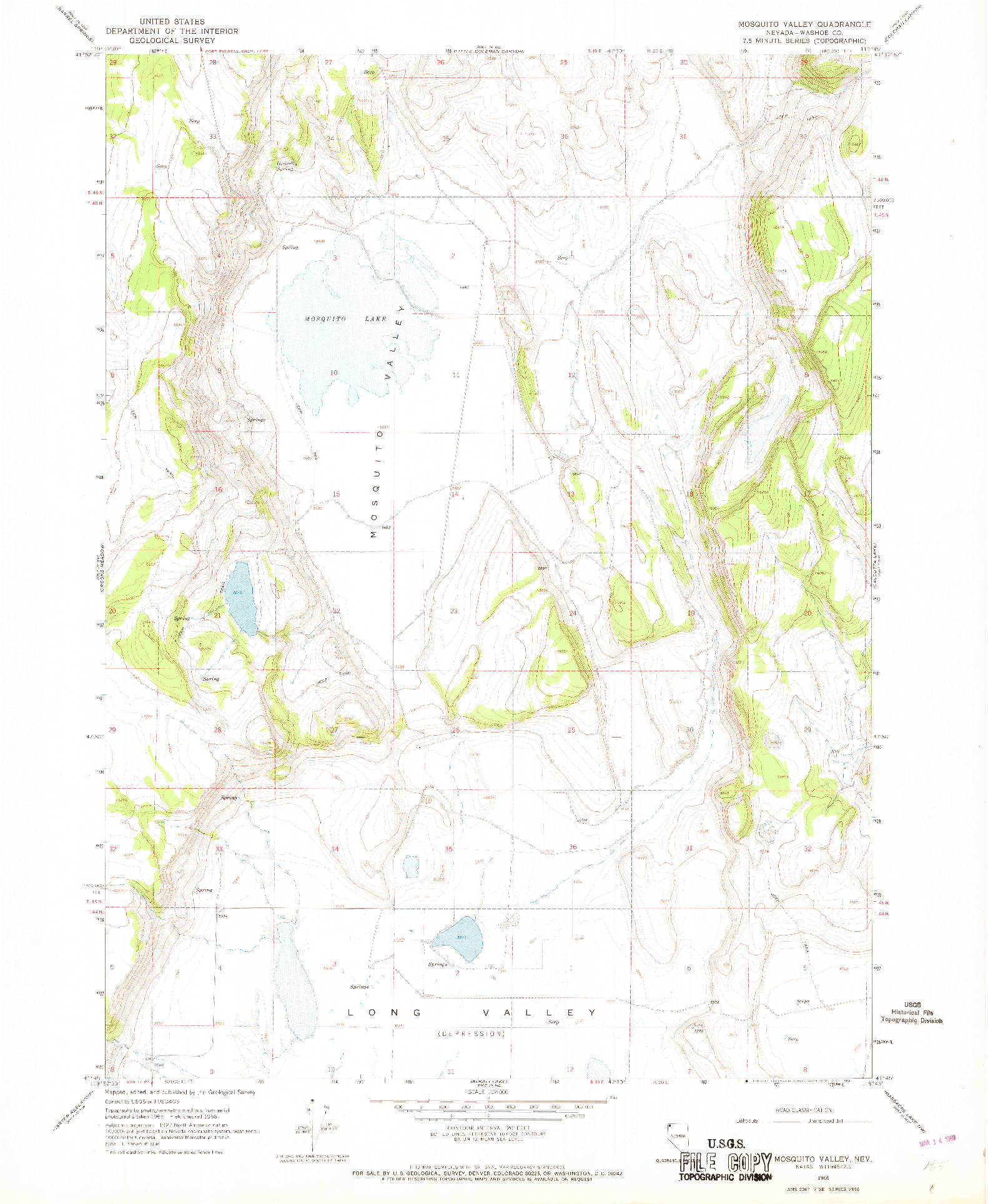 USGS 1:24000-SCALE QUADRANGLE FOR MOSQUITO VALLEY, NV 1966