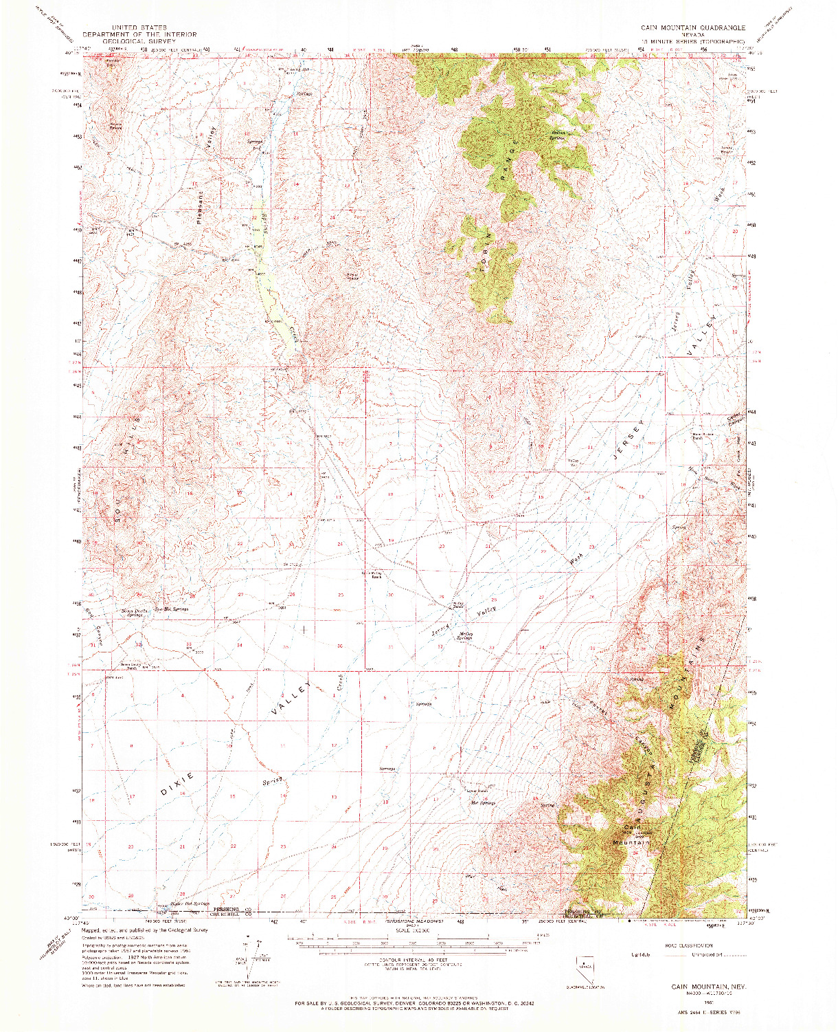 USGS 1:62500-SCALE QUADRANGLE FOR CAIN MOUNTAIN, NV 1961