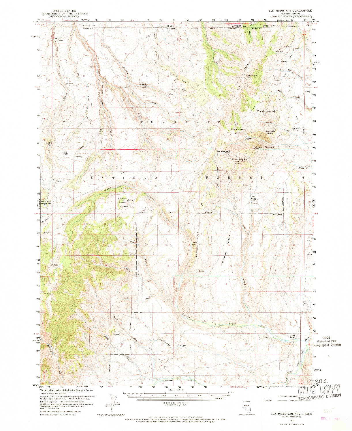 USGS 1:62500-SCALE QUADRANGLE FOR ELK MOUNTAIN, NV 1957