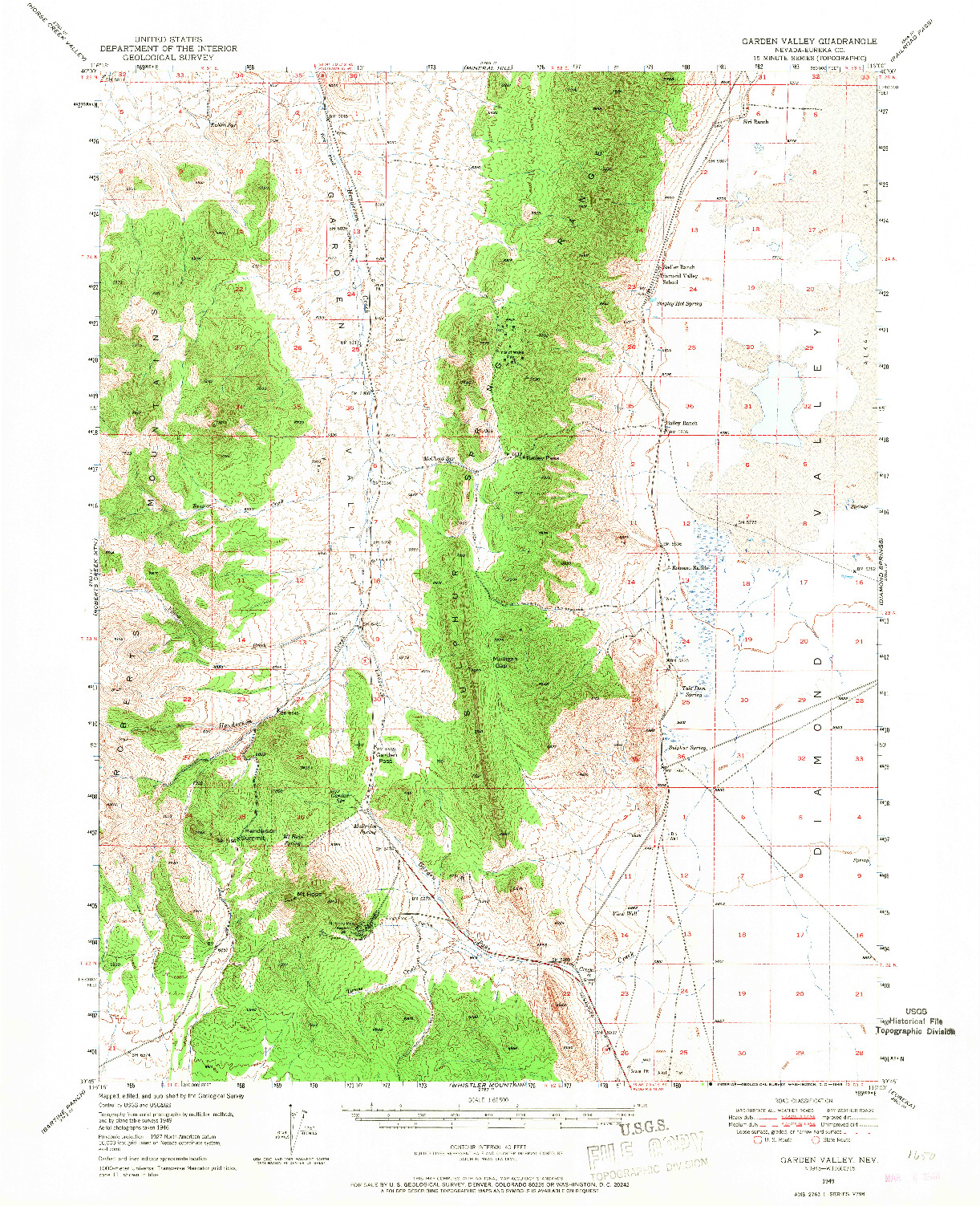 USGS 1:62500-SCALE QUADRANGLE FOR GARDEN VALLEY, NV 1949