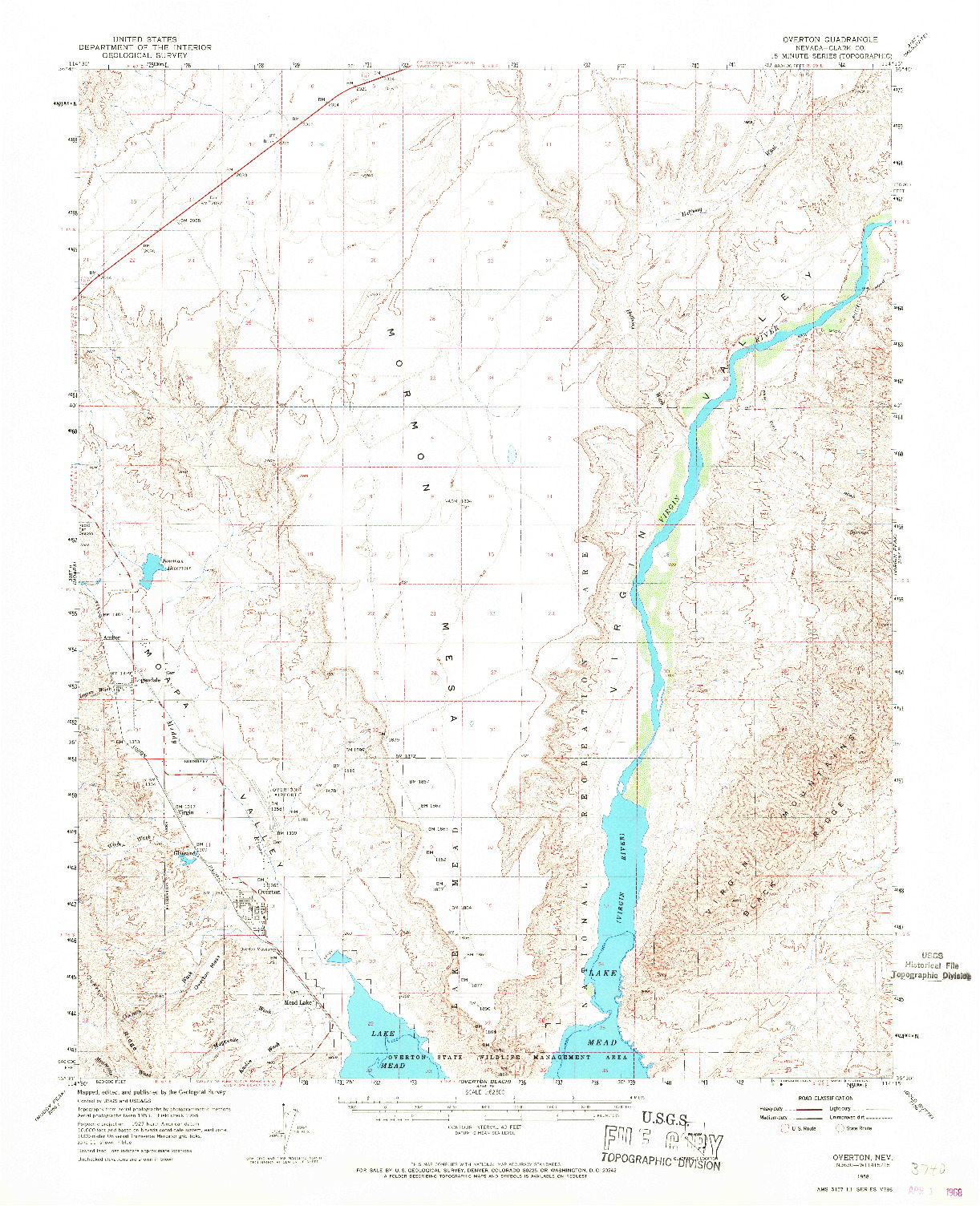 USGS 1:62500-SCALE QUADRANGLE FOR OVERTON, NV 1958