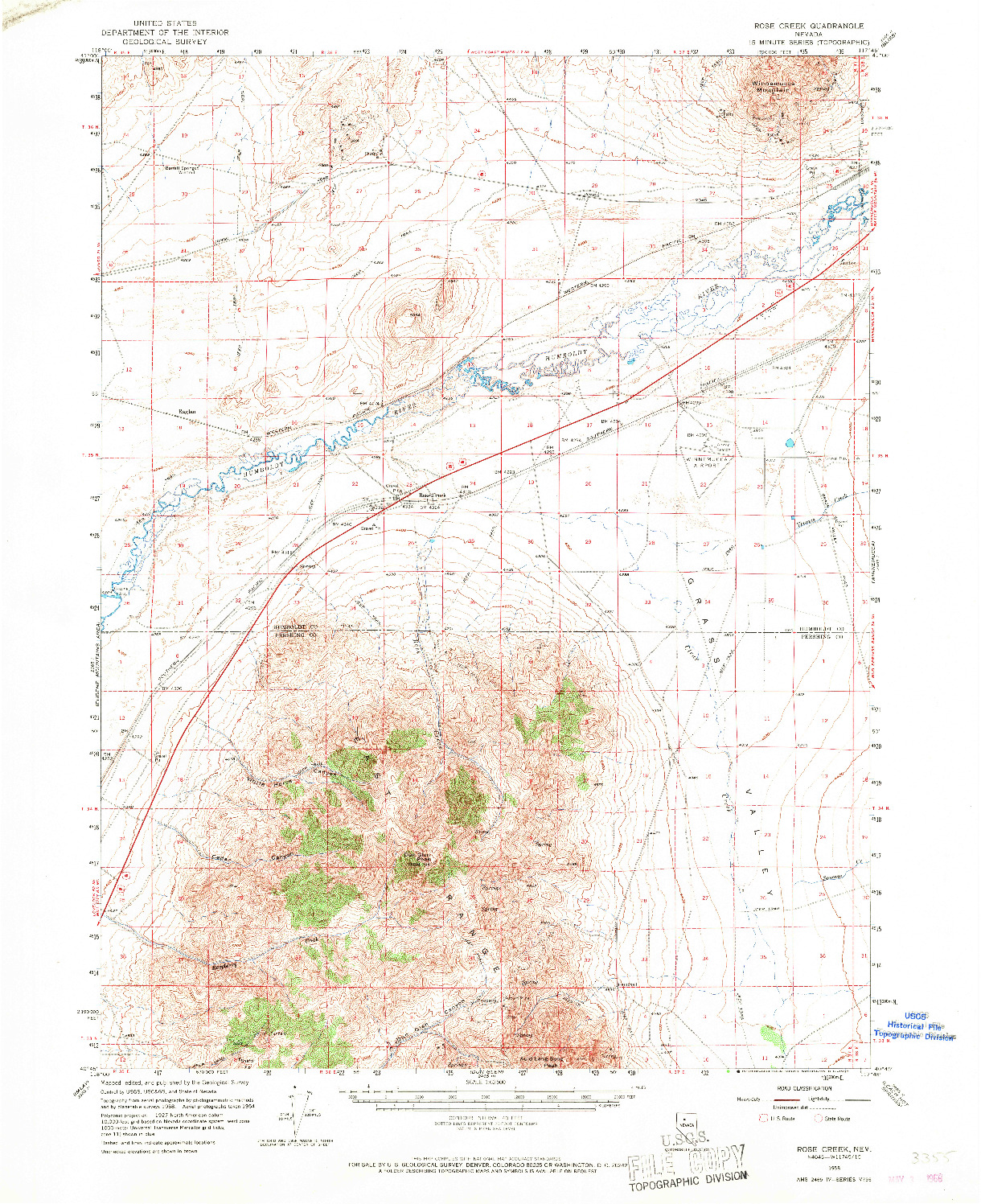 USGS 1:62500-SCALE QUADRANGLE FOR ROSE CREEK, NV 1958