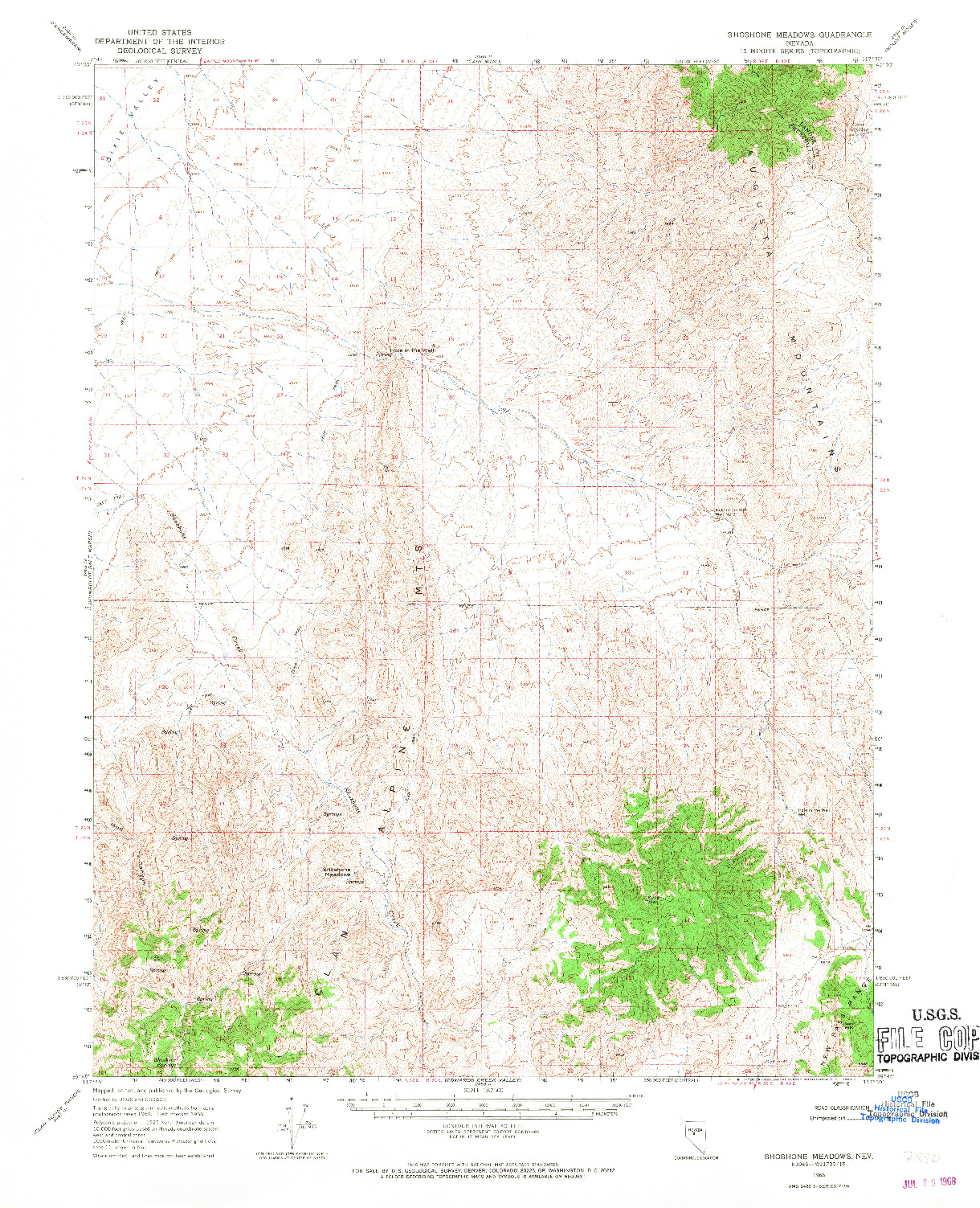 USGS 1:62500-SCALE QUADRANGLE FOR SHOSHONE MEADOWS, NV 1966