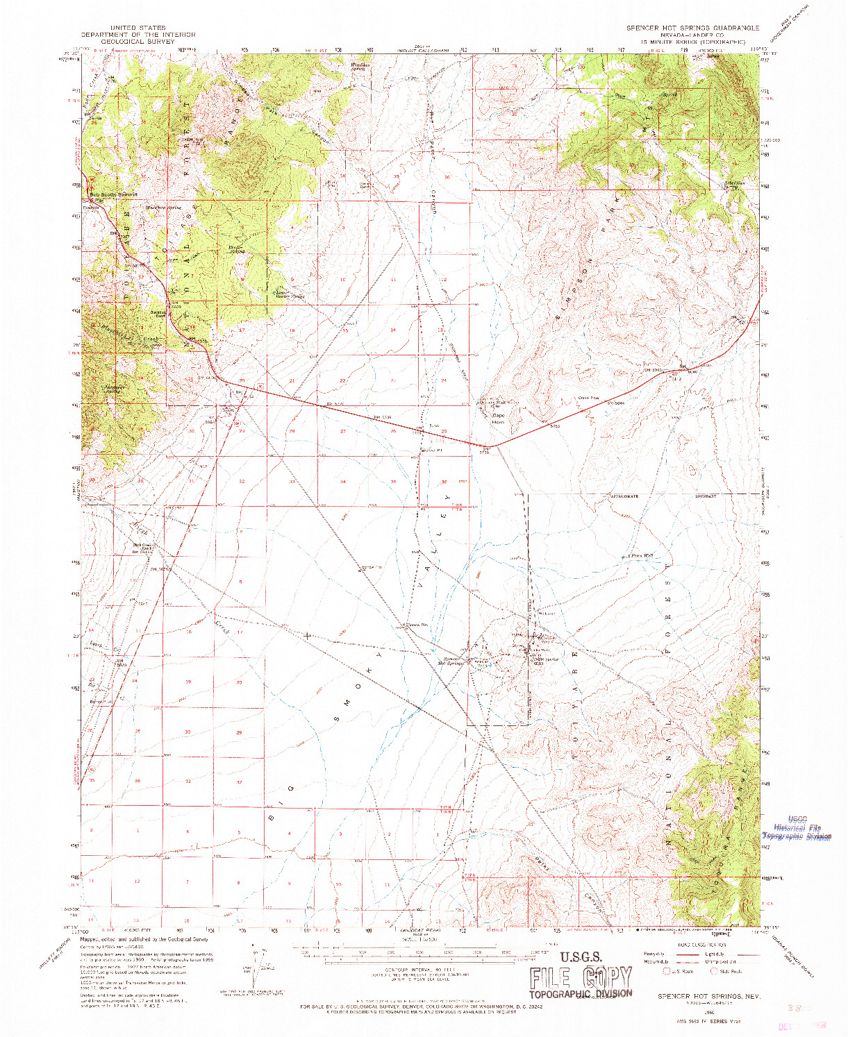 USGS 1:62500-SCALE QUADRANGLE FOR SPENCER HOT SPRINGS, NV 1960