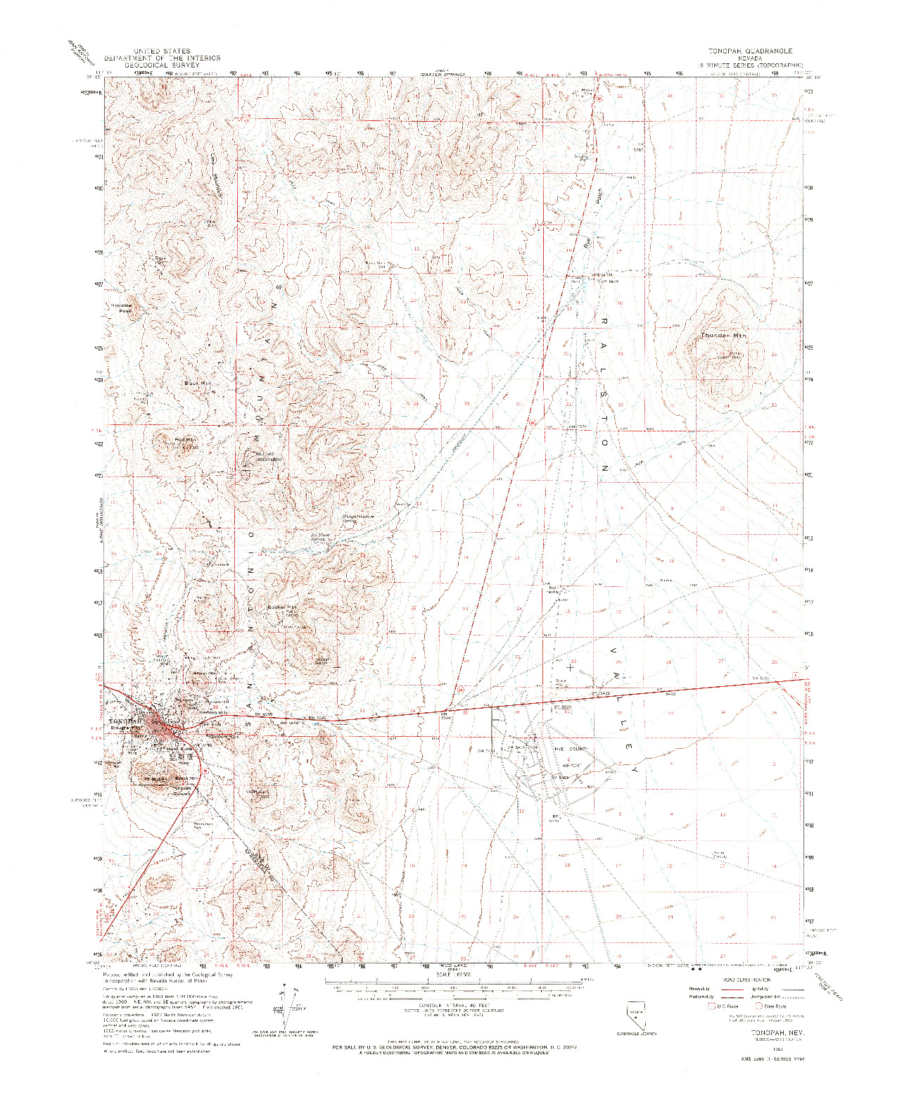 USGS 1:62500-SCALE QUADRANGLE FOR TONOPAH, NV 1961
