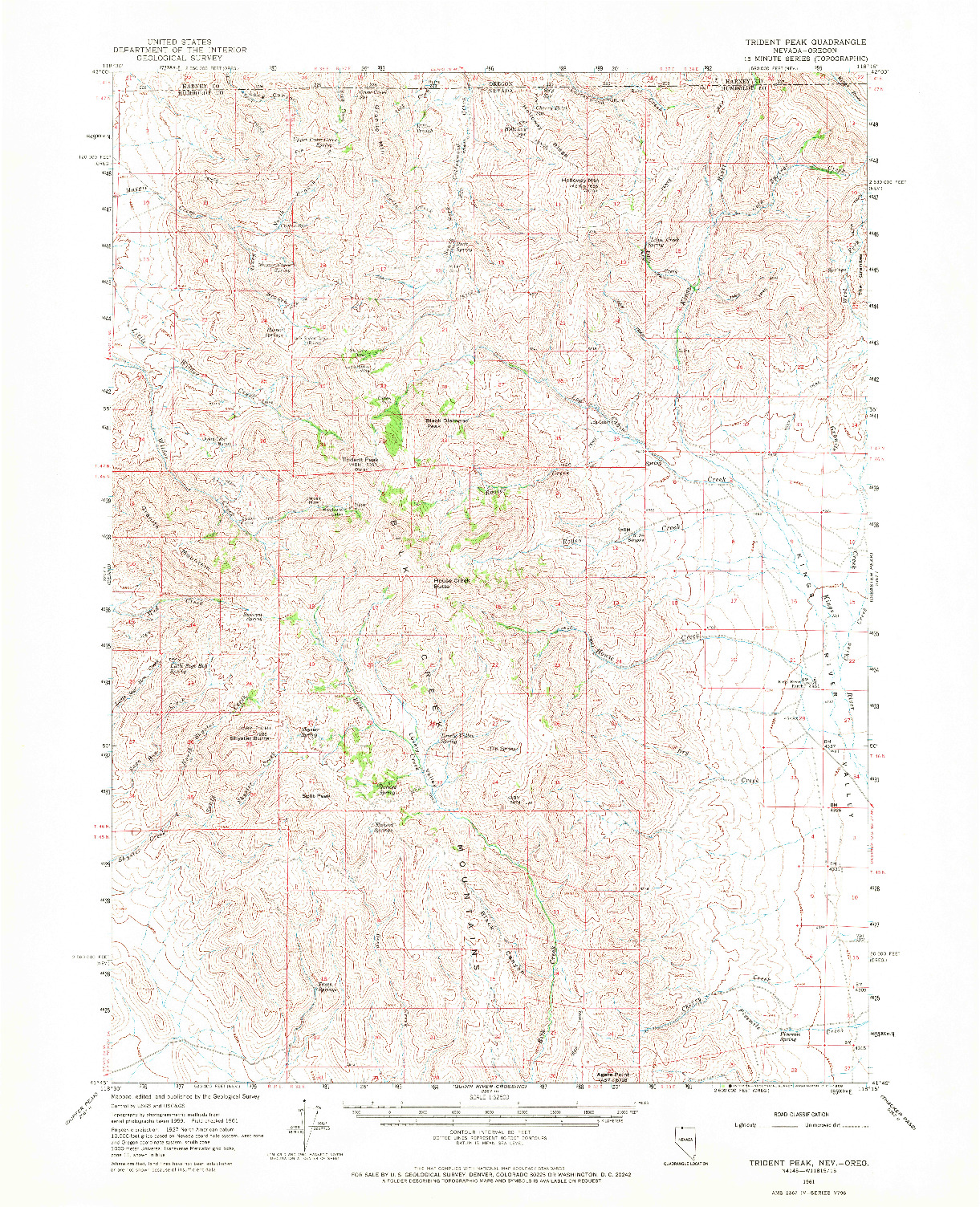 USGS 1:62500-SCALE QUADRANGLE FOR TRIDENT PEAK, NV 1961