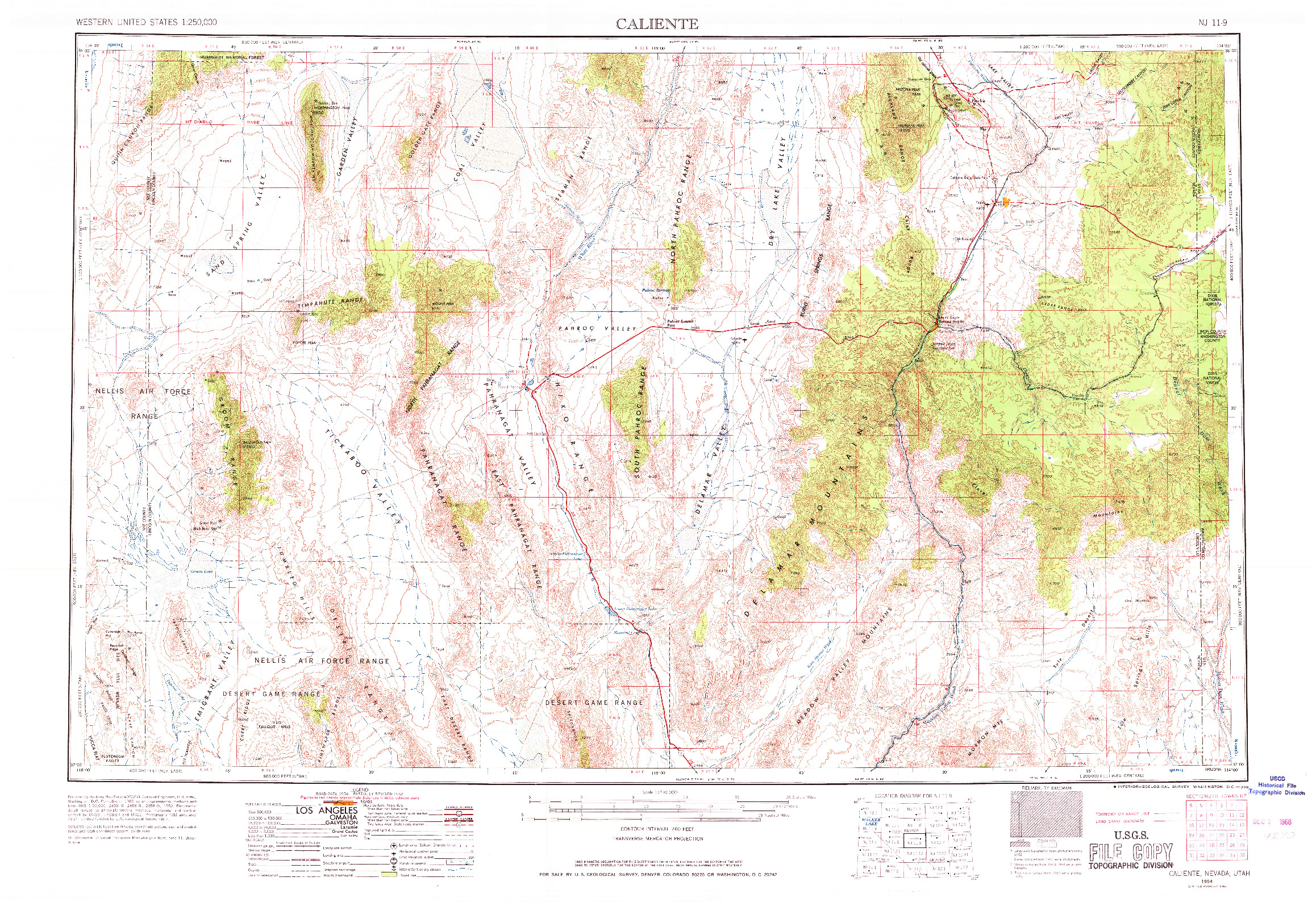 USGS 1:250000-SCALE QUADRANGLE FOR CALIENTE, NV 1954