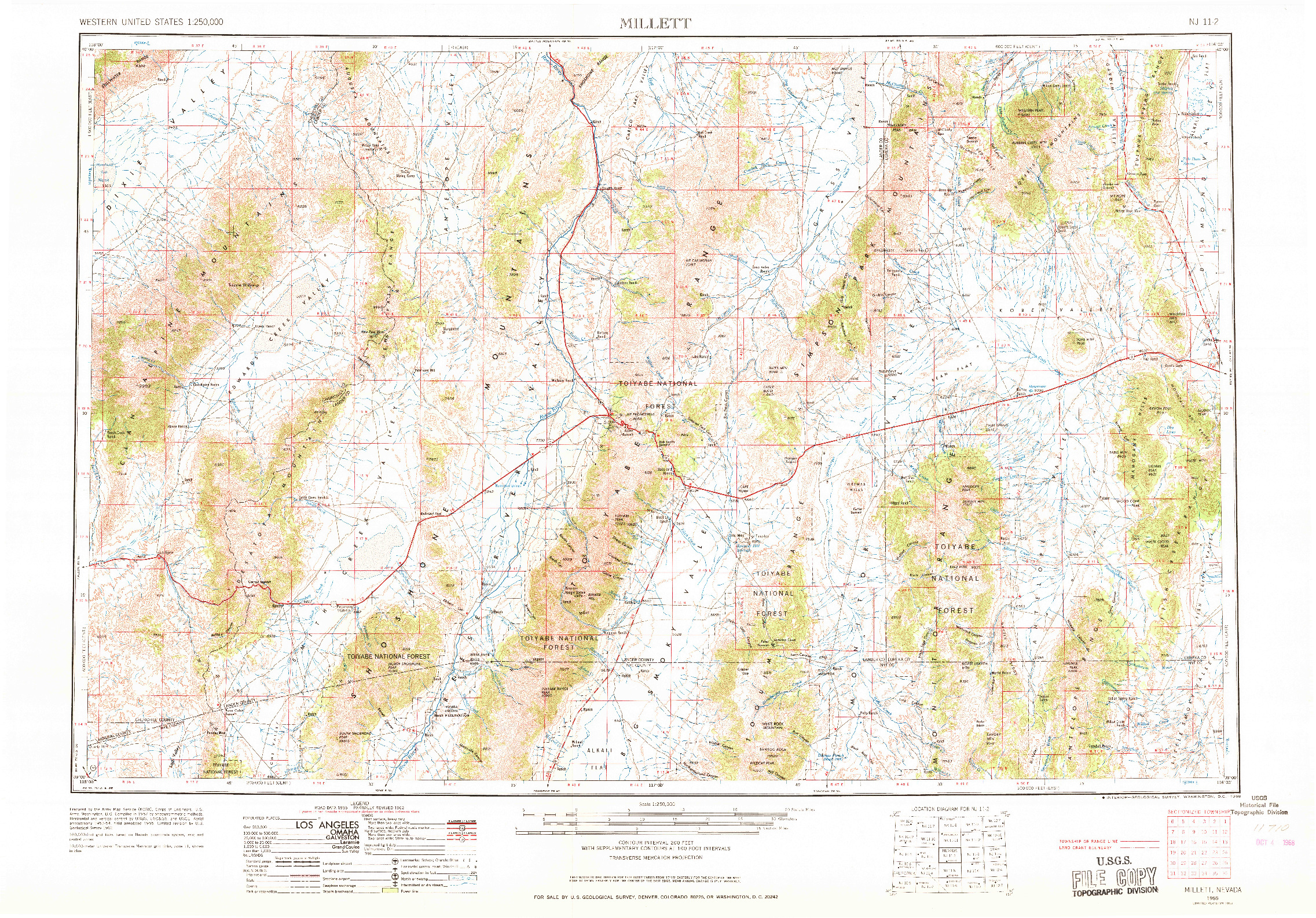 USGS 1:250000-SCALE QUADRANGLE FOR MILLETT, NV 1955