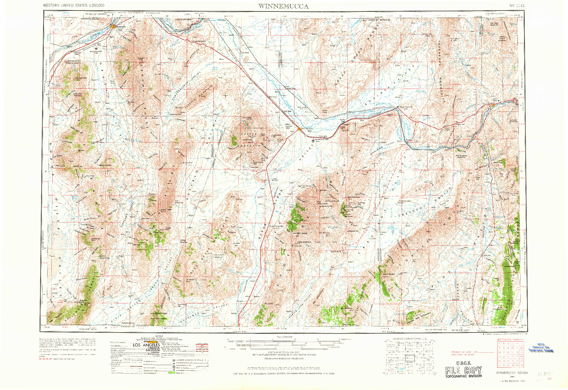 USGS 1:250000-SCALE QUADRANGLE FOR WINNEMUCCA, NV 1955