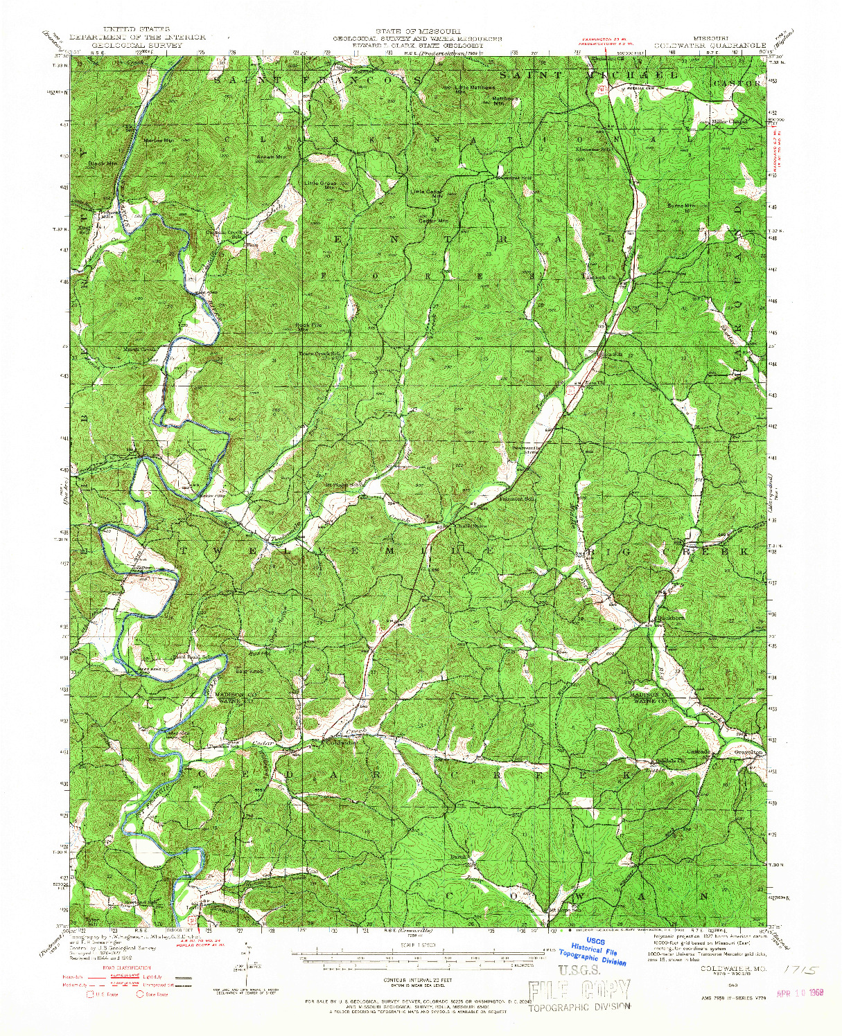 USGS 1:62500-SCALE QUADRANGLE FOR COLDWATER, MO 1949