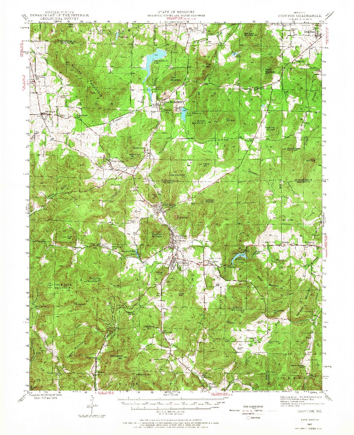 USGS 1:62500-SCALE QUADRANGLE FOR IRONTON, MO 1945