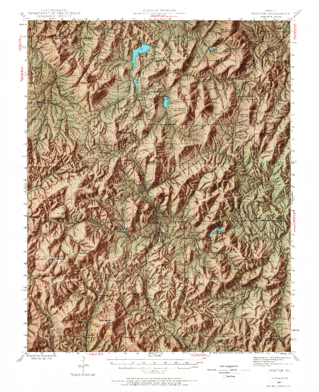 USGS 1:62500-SCALE QUADRANGLE FOR IRONTON, MO 1945