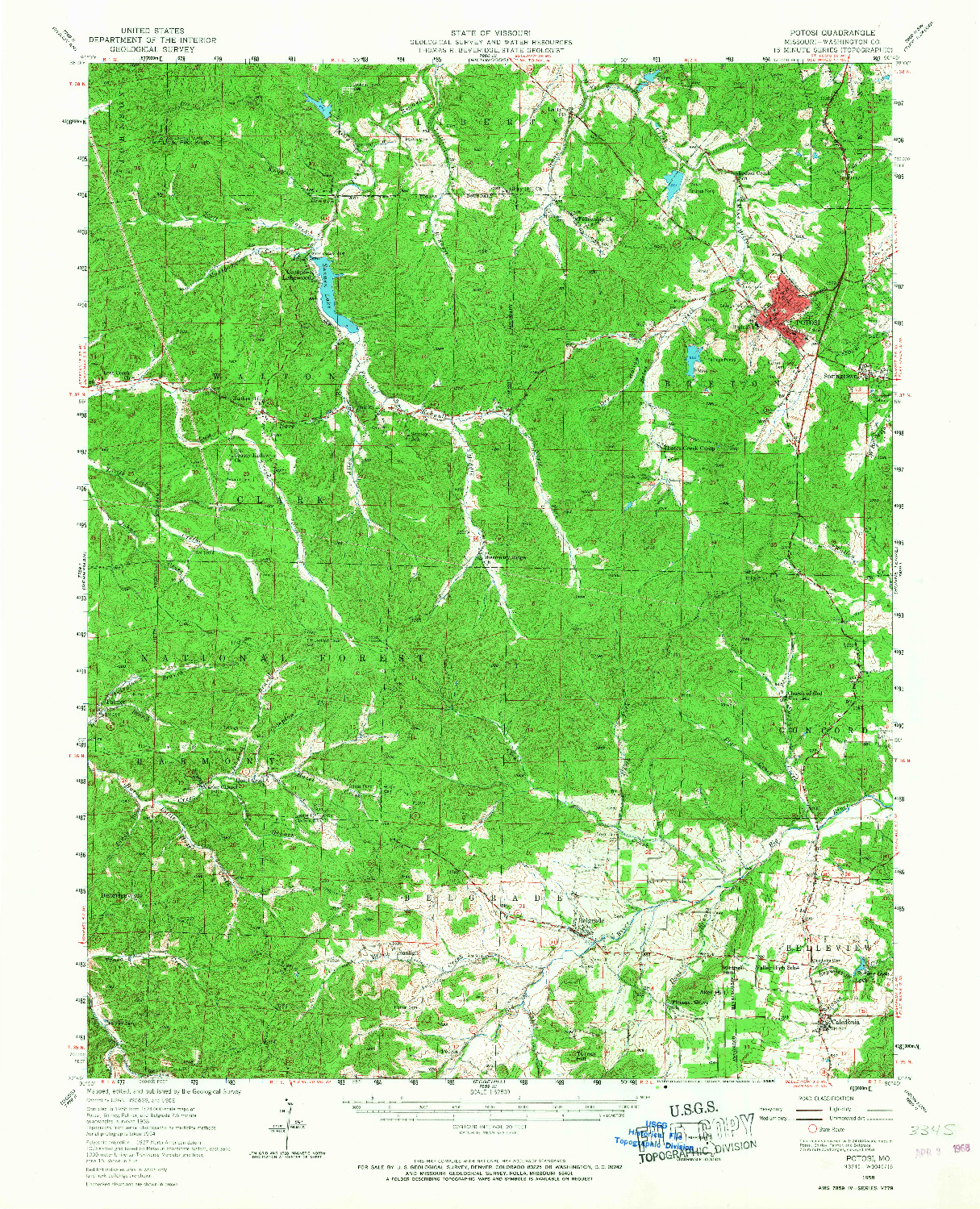 USGS 1:62500-SCALE QUADRANGLE FOR POTOSI, MO 1958