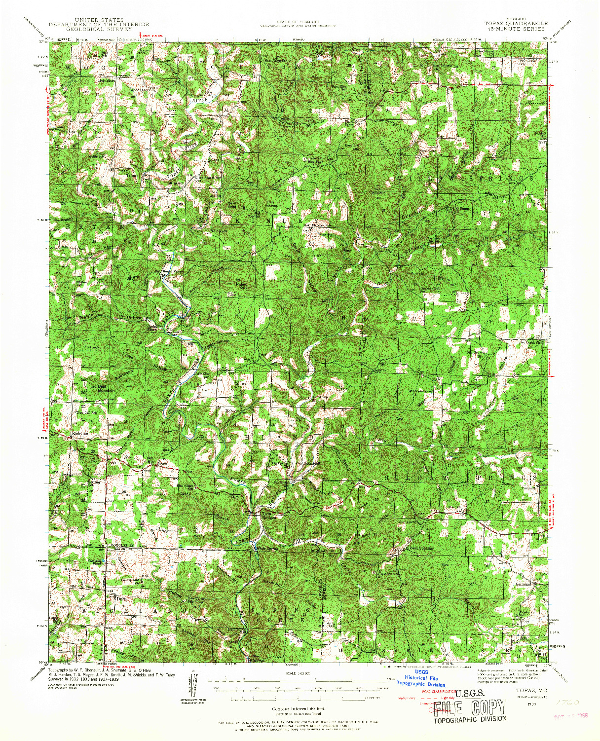 USGS 1:62500-SCALE QUADRANGLE FOR TOPAZ, MO 1939