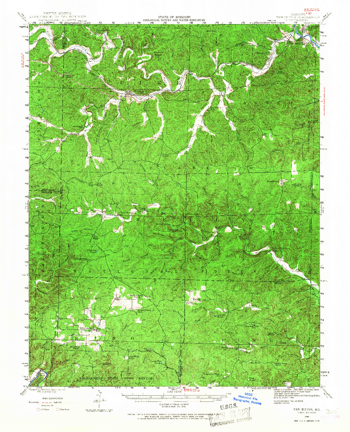 USGS 1:62500-SCALE QUADRANGLE FOR VAN BUREN, MO 1944