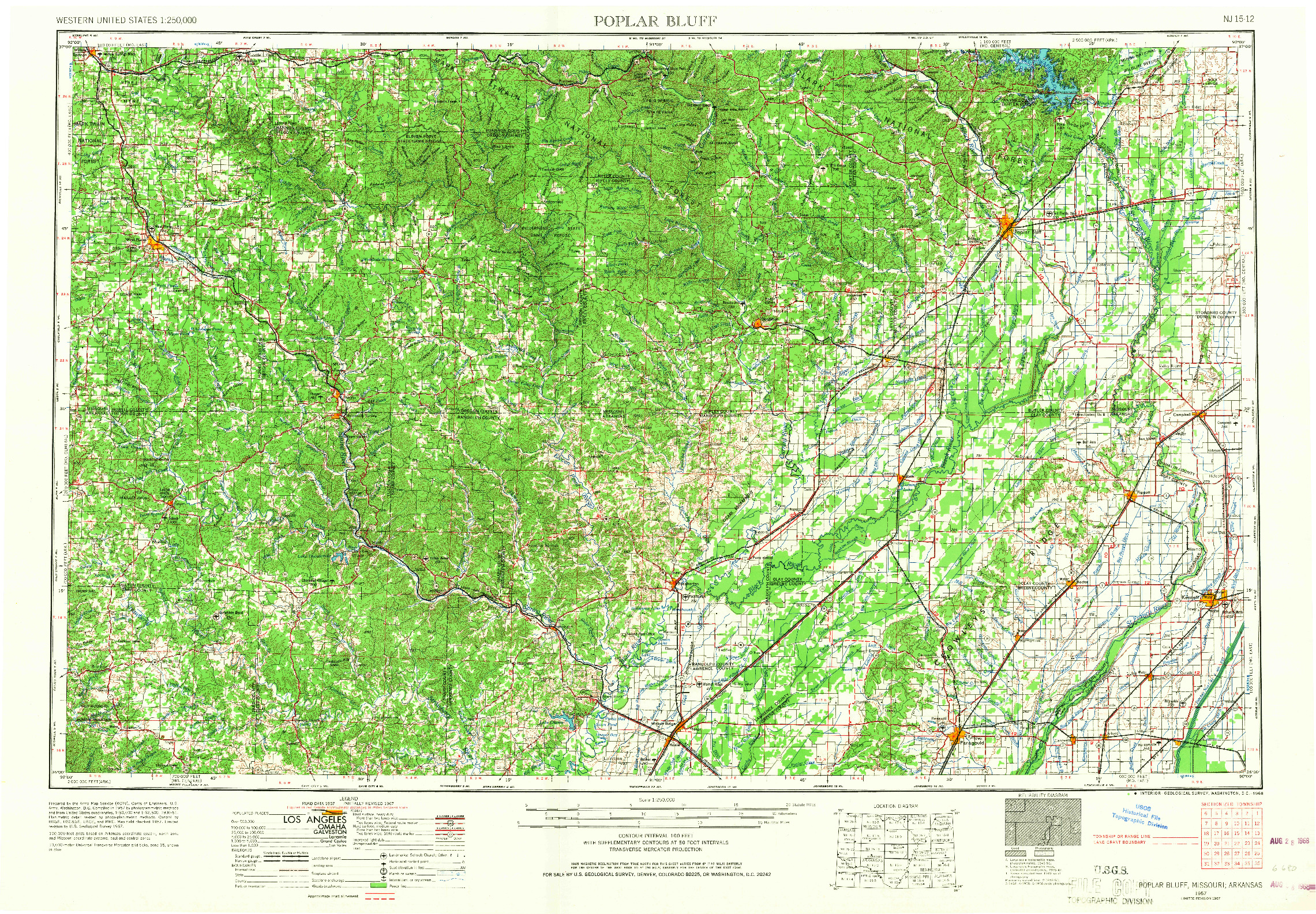 USGS 1:250000-SCALE QUADRANGLE FOR POPLAR BLUFF, MO 1957