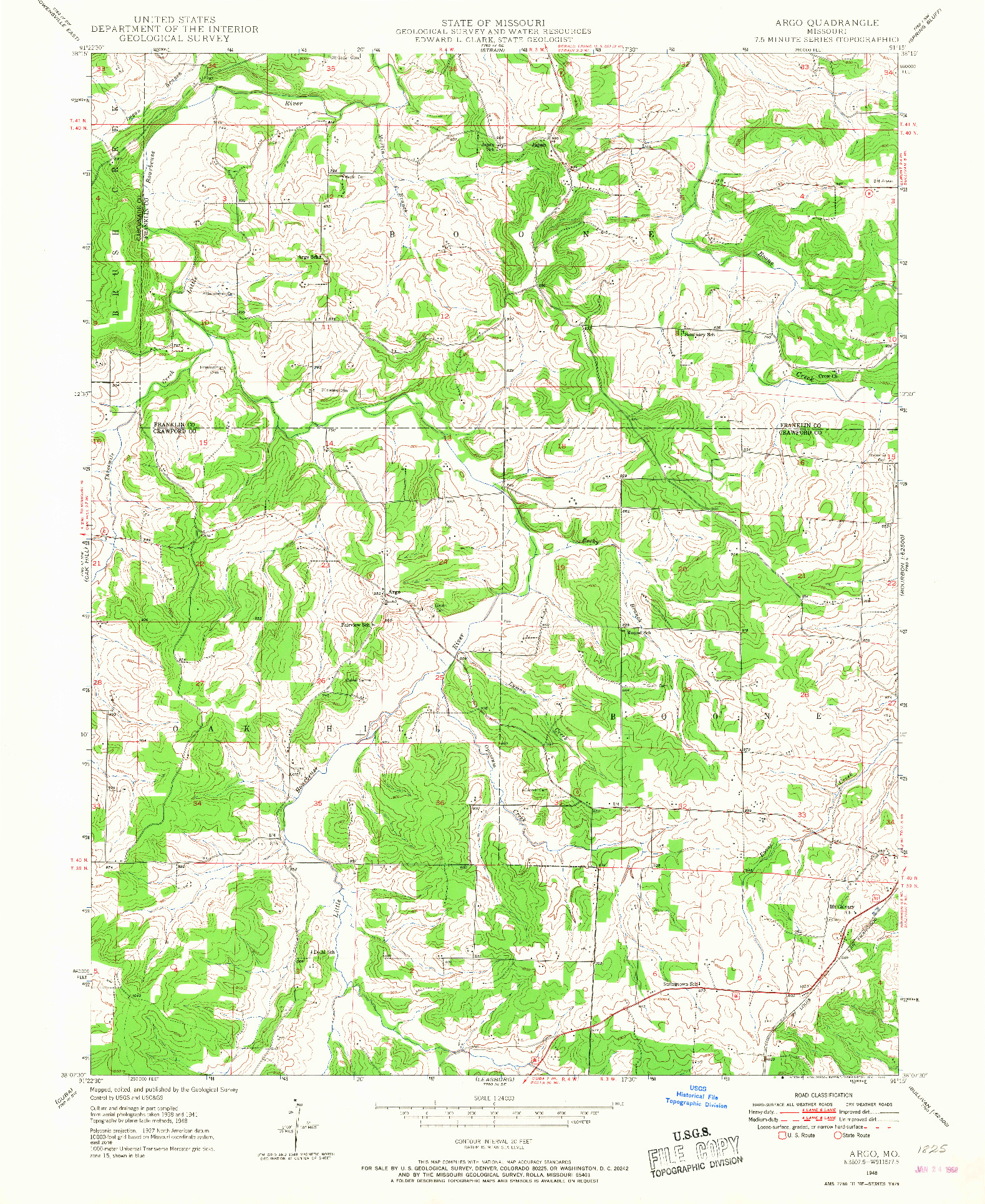 USGS 1:24000-SCALE QUADRANGLE FOR ARGO, MO 1948