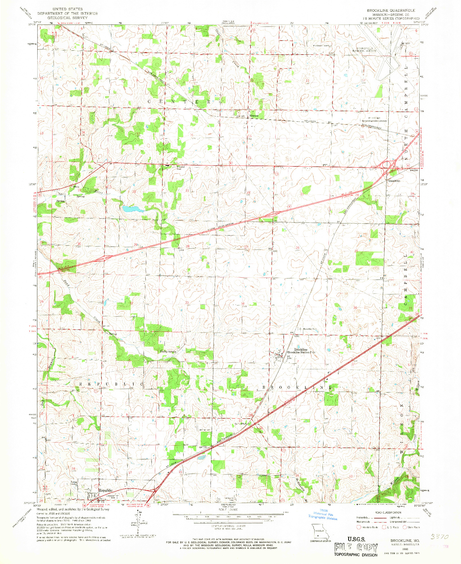 USGS 1:24000-SCALE QUADRANGLE FOR BROOKLINE, MO 1960