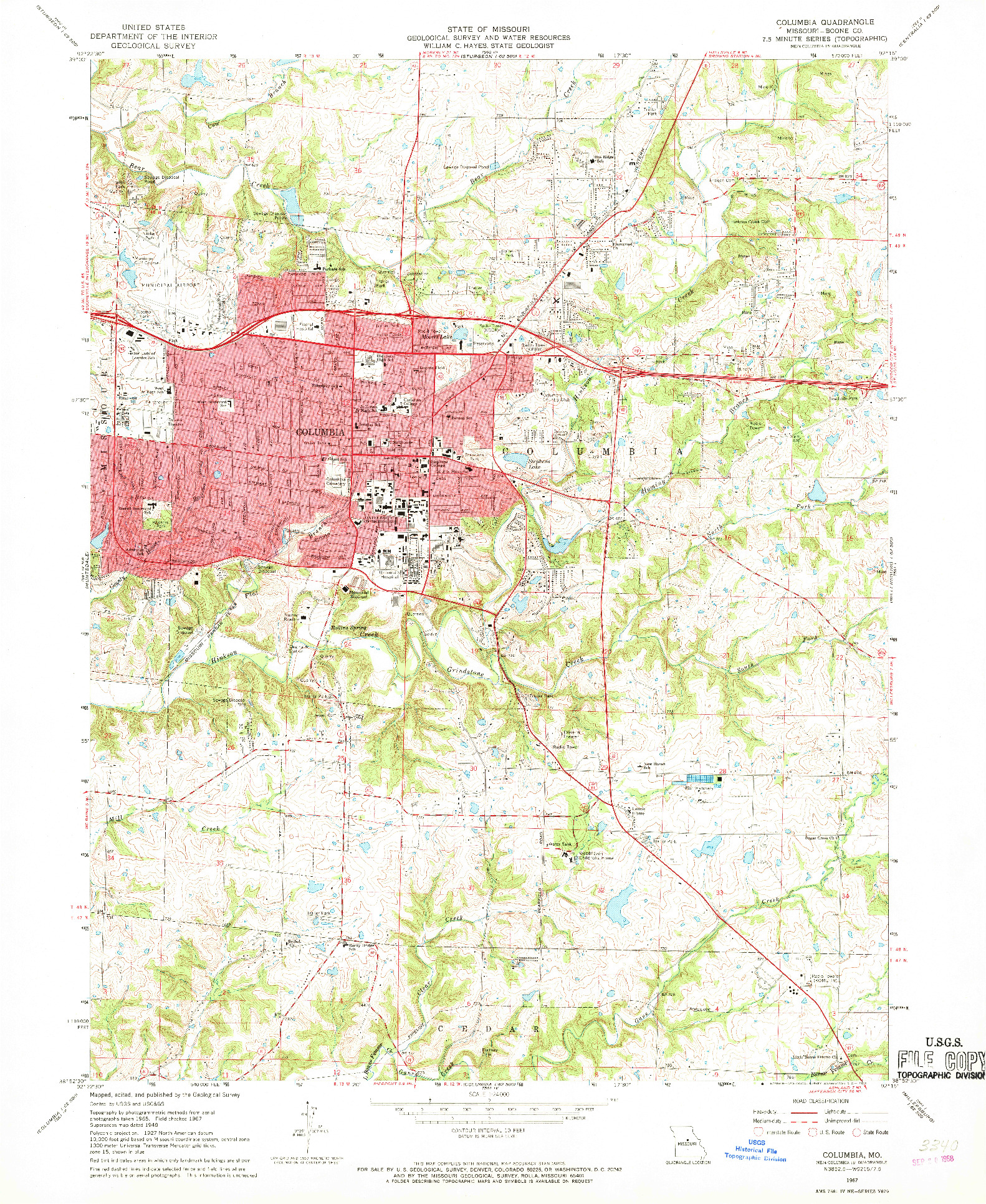 USGS 1:24000-SCALE QUADRANGLE FOR COLUMBIA, MO 1967