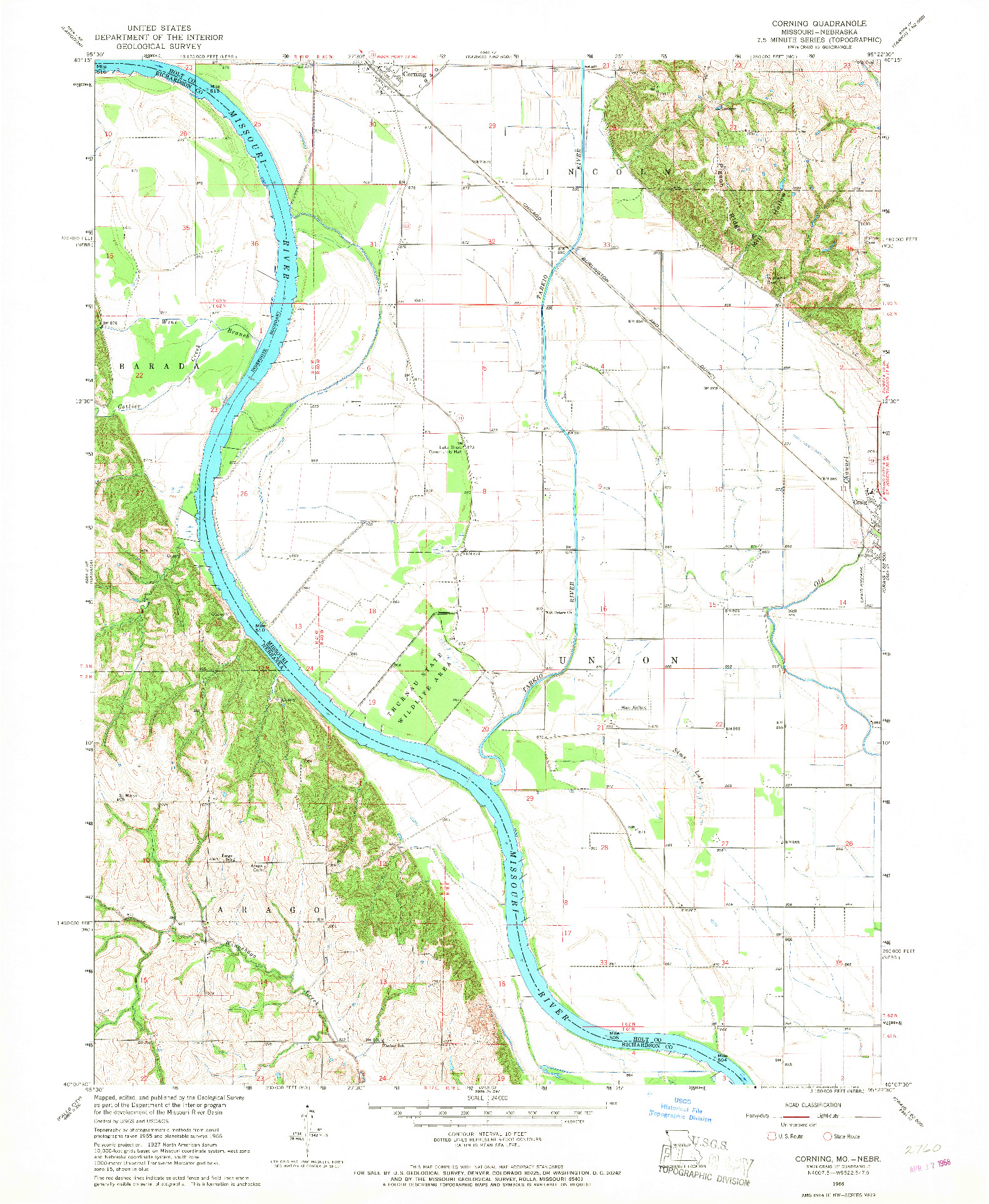 USGS 1:24000-SCALE QUADRANGLE FOR CORNING, MO 1966