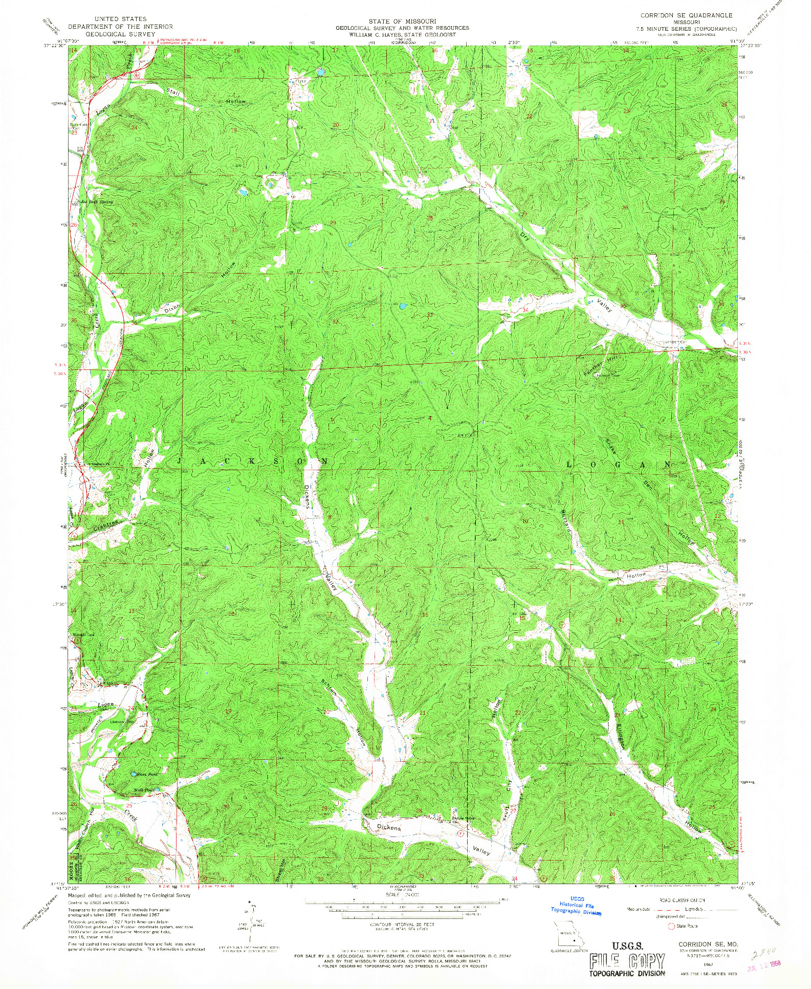 USGS 1:24000-SCALE QUADRANGLE FOR CORRIDON SE, MO 1967