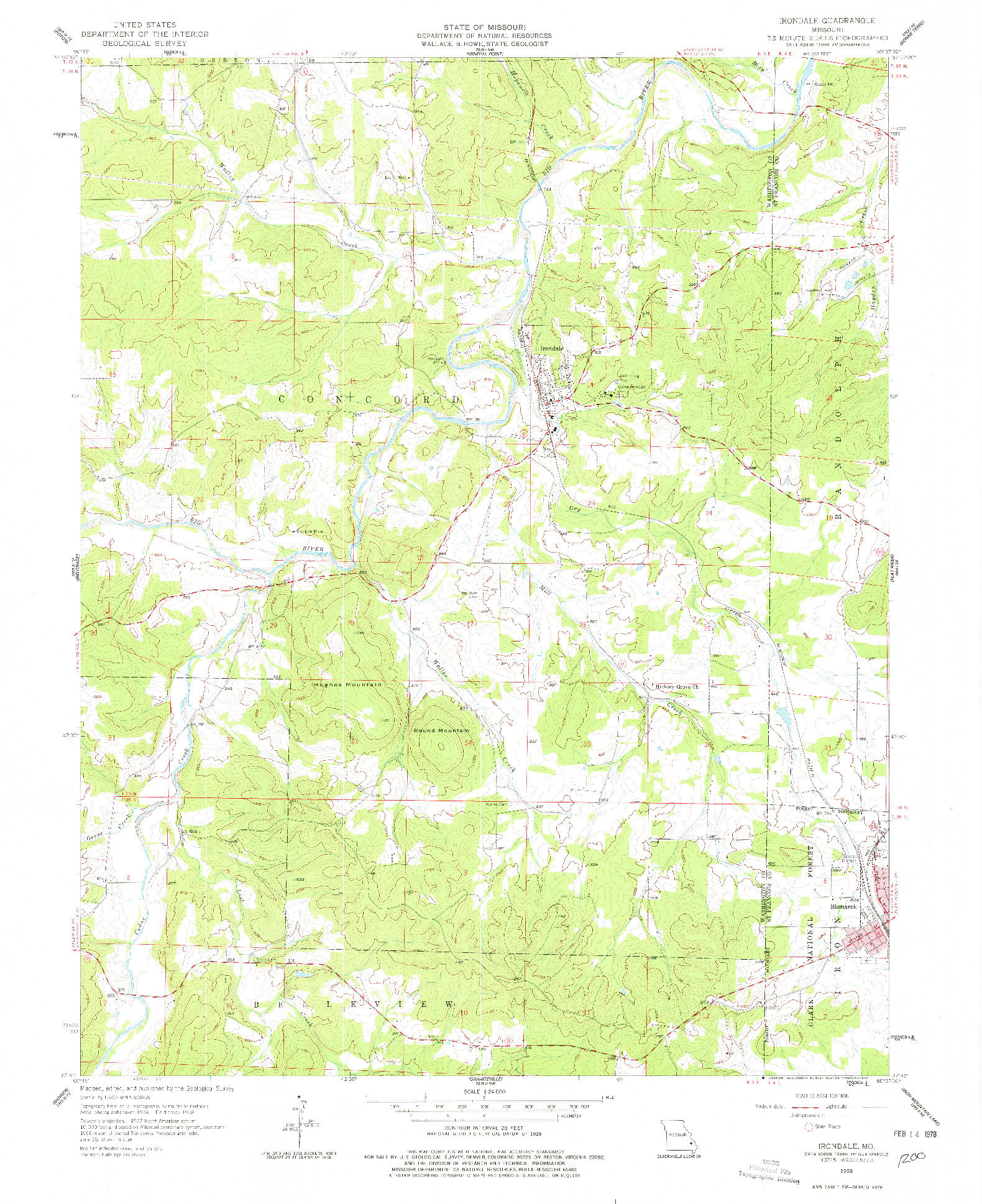 USGS 1:24000-SCALE QUADRANGLE FOR IRONDALE, MO 1958