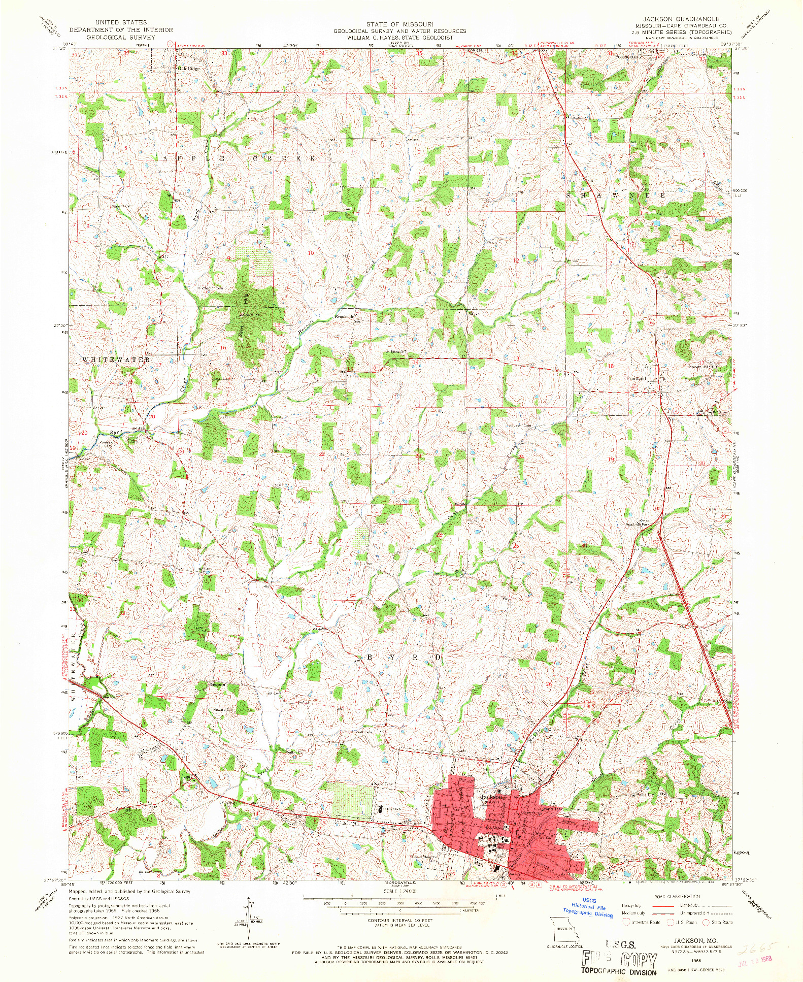 USGS 1:24000-SCALE QUADRANGLE FOR JACKSON, MO 1966