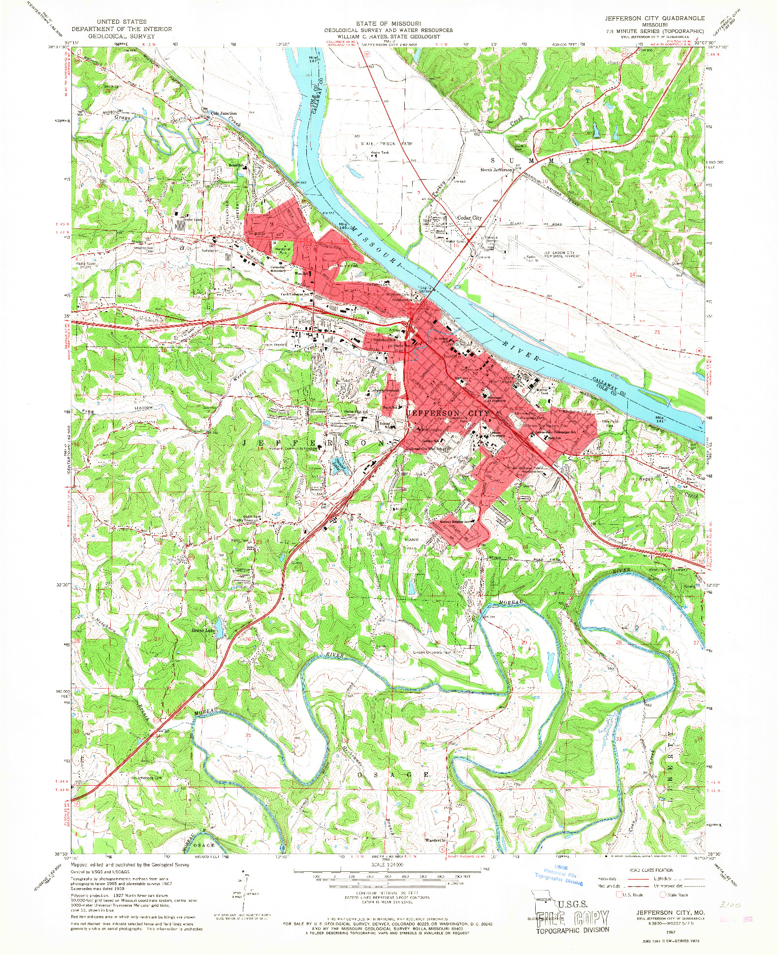 USGS 1:24000-SCALE QUADRANGLE FOR JEFFERSON CITY, MO 1967