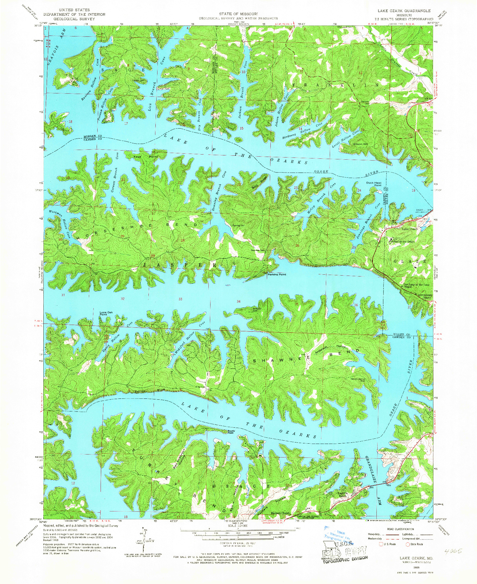 USGS 1:24000-SCALE QUADRANGLE FOR LAKE OZARK, MO 1959