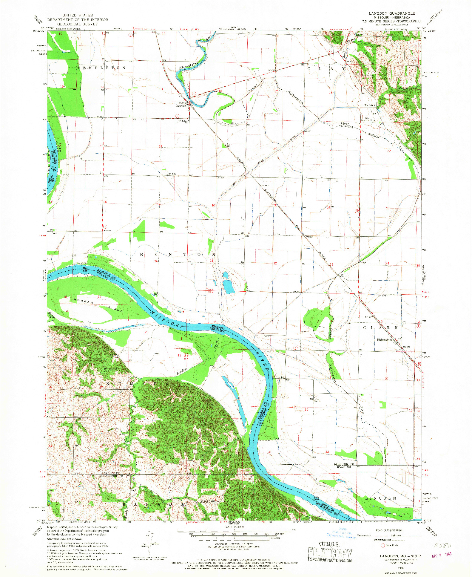USGS 1:24000-SCALE QUADRANGLE FOR LANGDON, MO 1966