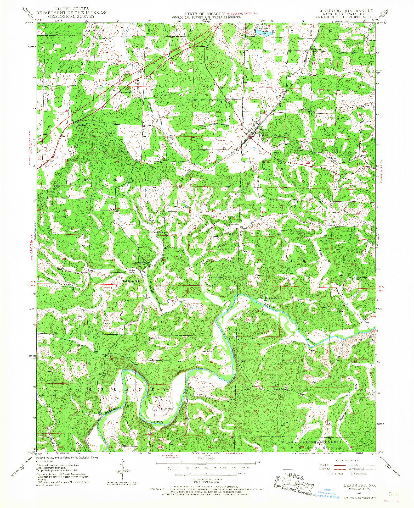 USGS 1:24000-SCALE QUADRANGLE FOR LEASBURG, MO 1948