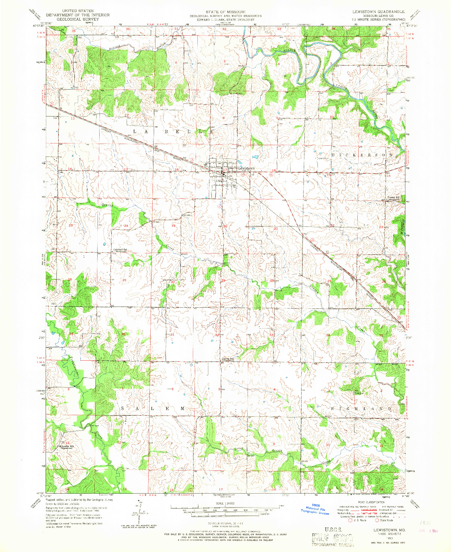 USGS 1:24000-SCALE QUADRANGLE FOR LEWISTOWN, MO 1950