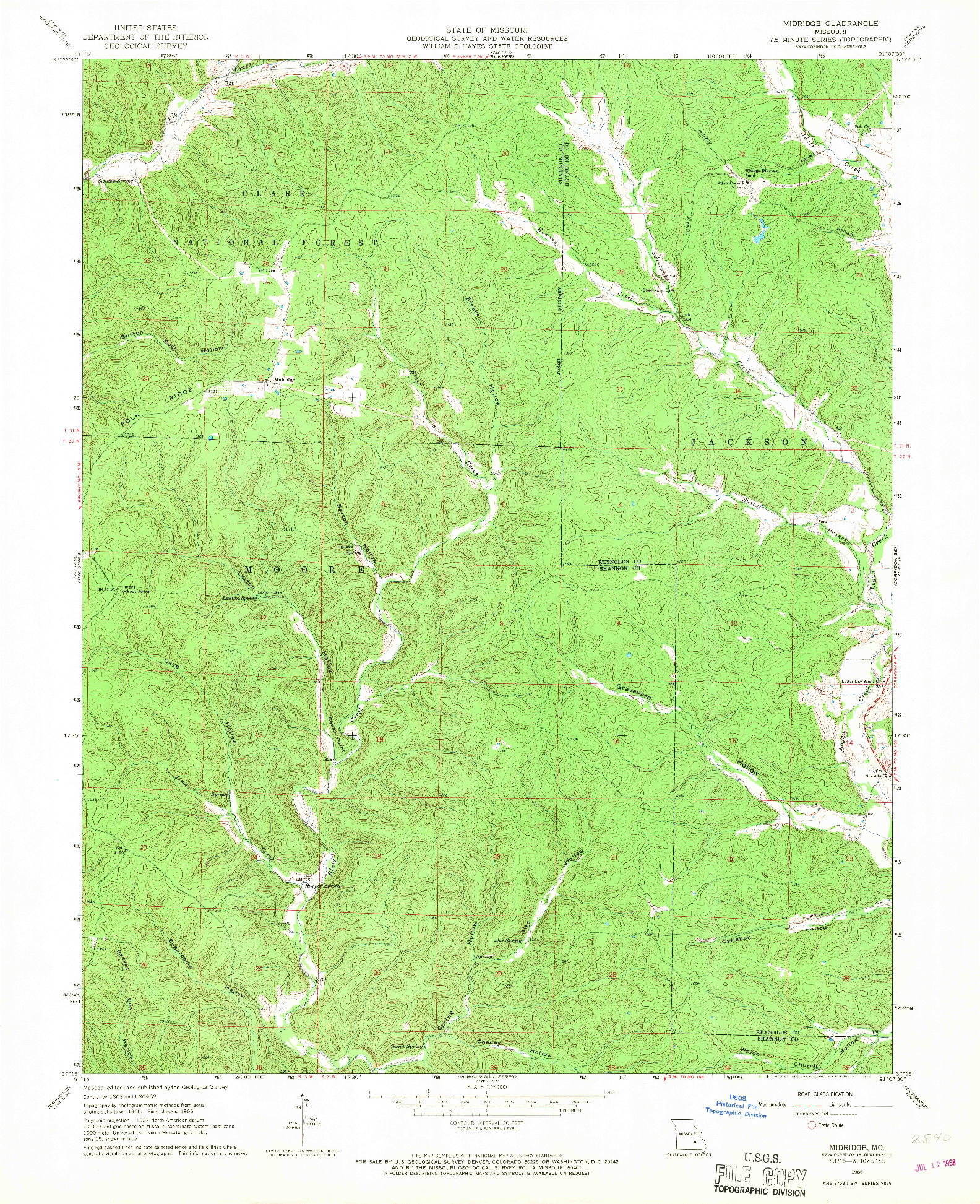 USGS 1:24000-SCALE QUADRANGLE FOR MIDRIDGE, MO 1966