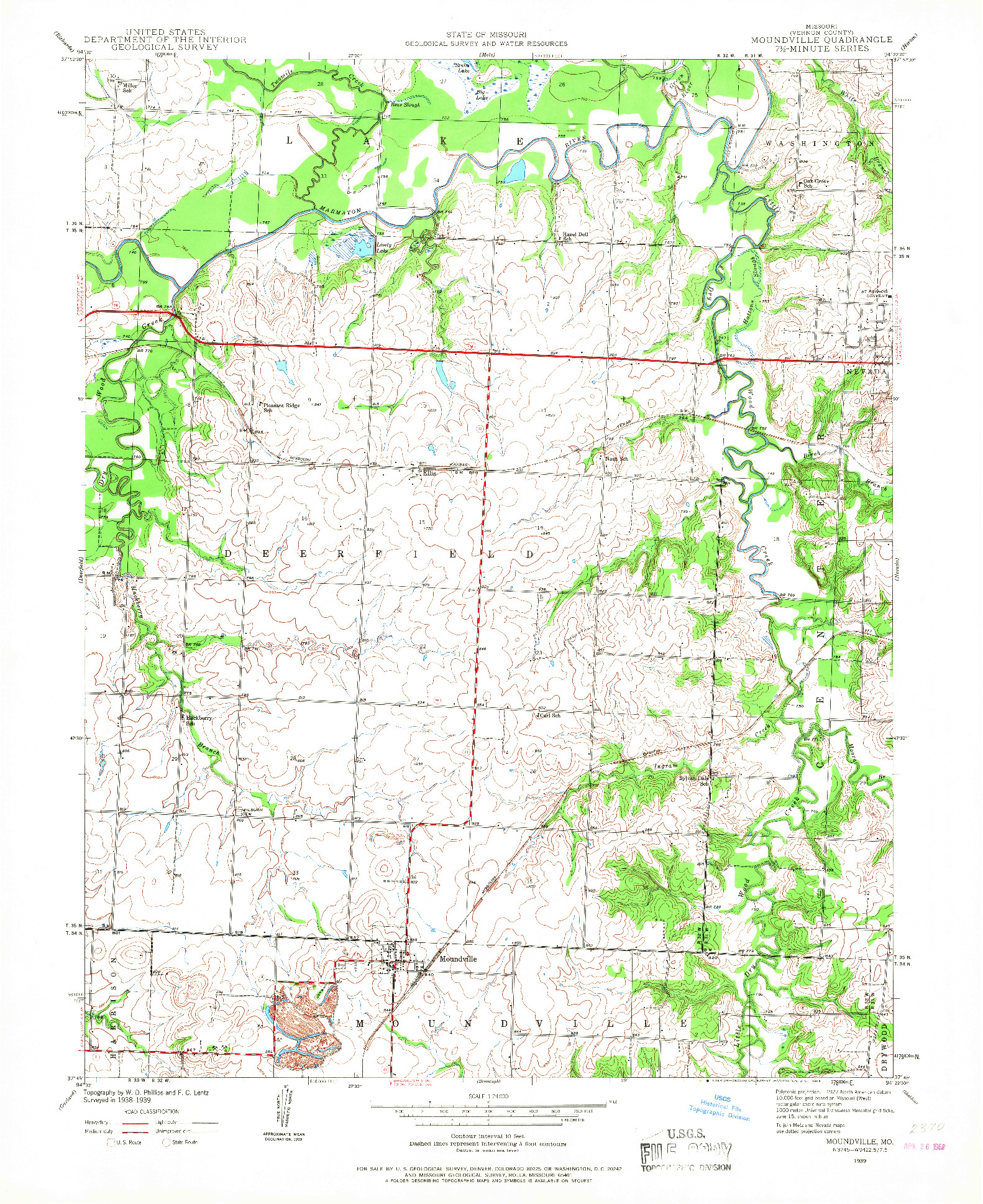 USGS 1:24000-SCALE QUADRANGLE FOR MOUNDVILLE, MO 1939