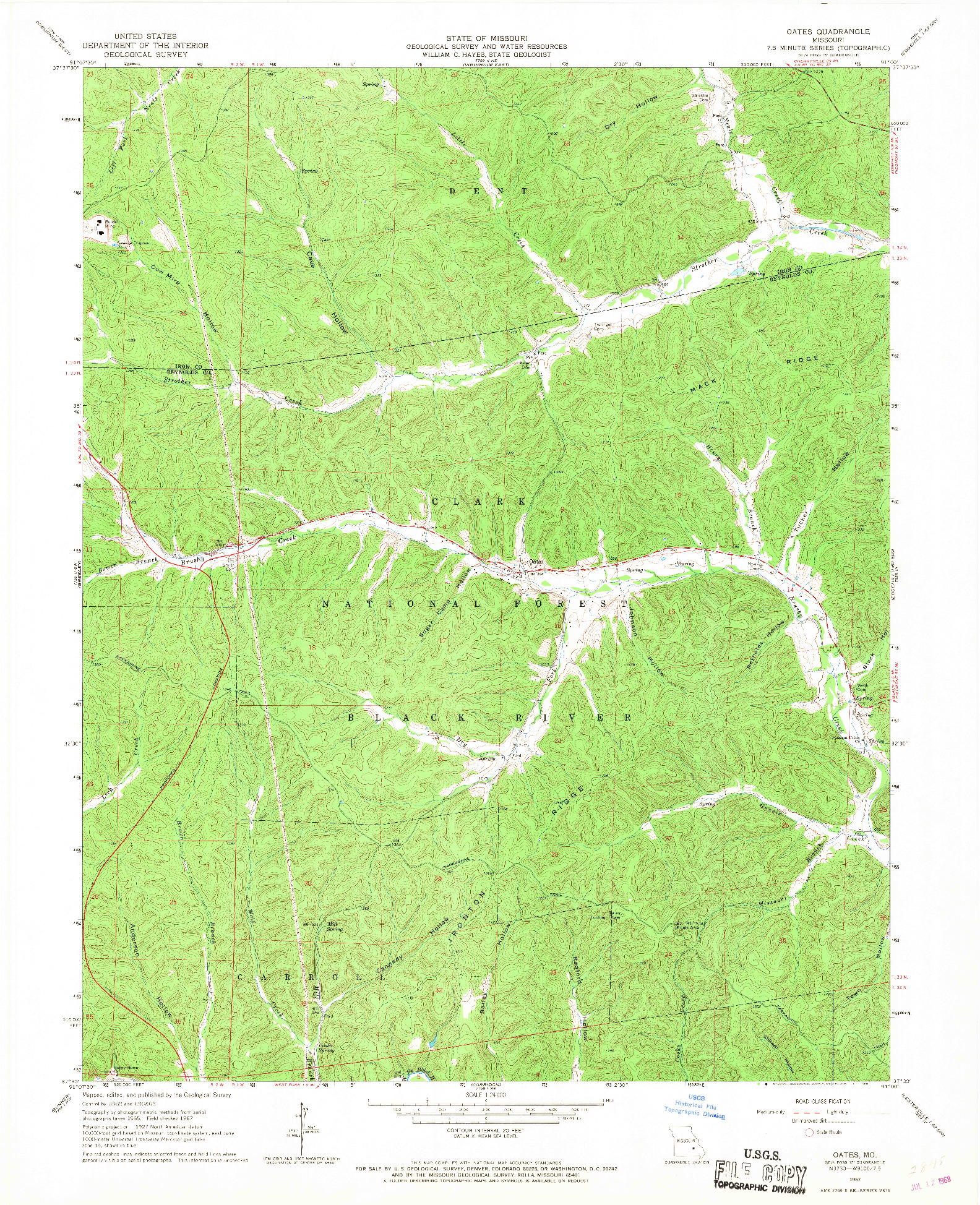 USGS 1:24000-SCALE QUADRANGLE FOR OATES, MO 1967