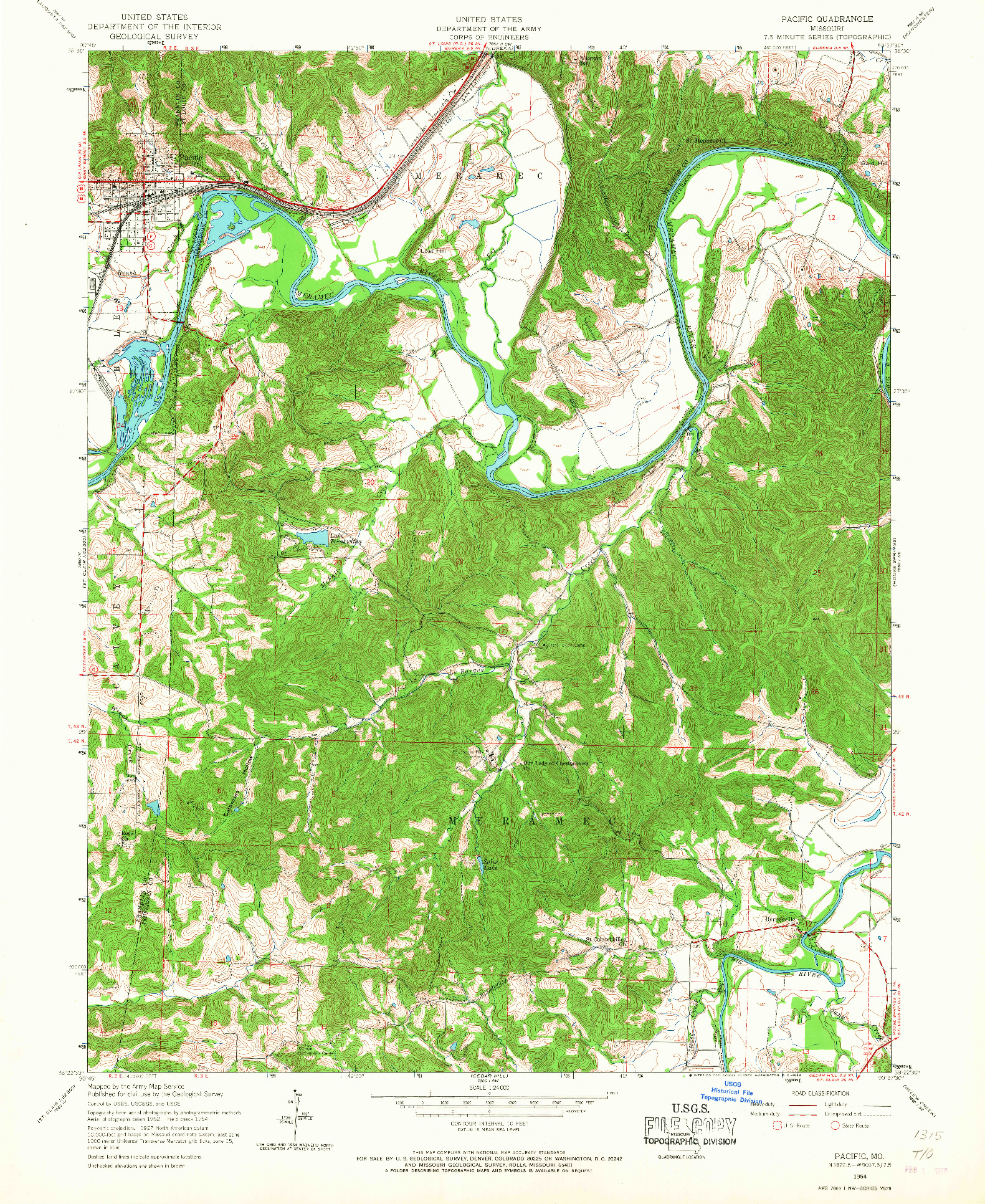 USGS 1:24000-SCALE QUADRANGLE FOR PACIFIC, MO 1954