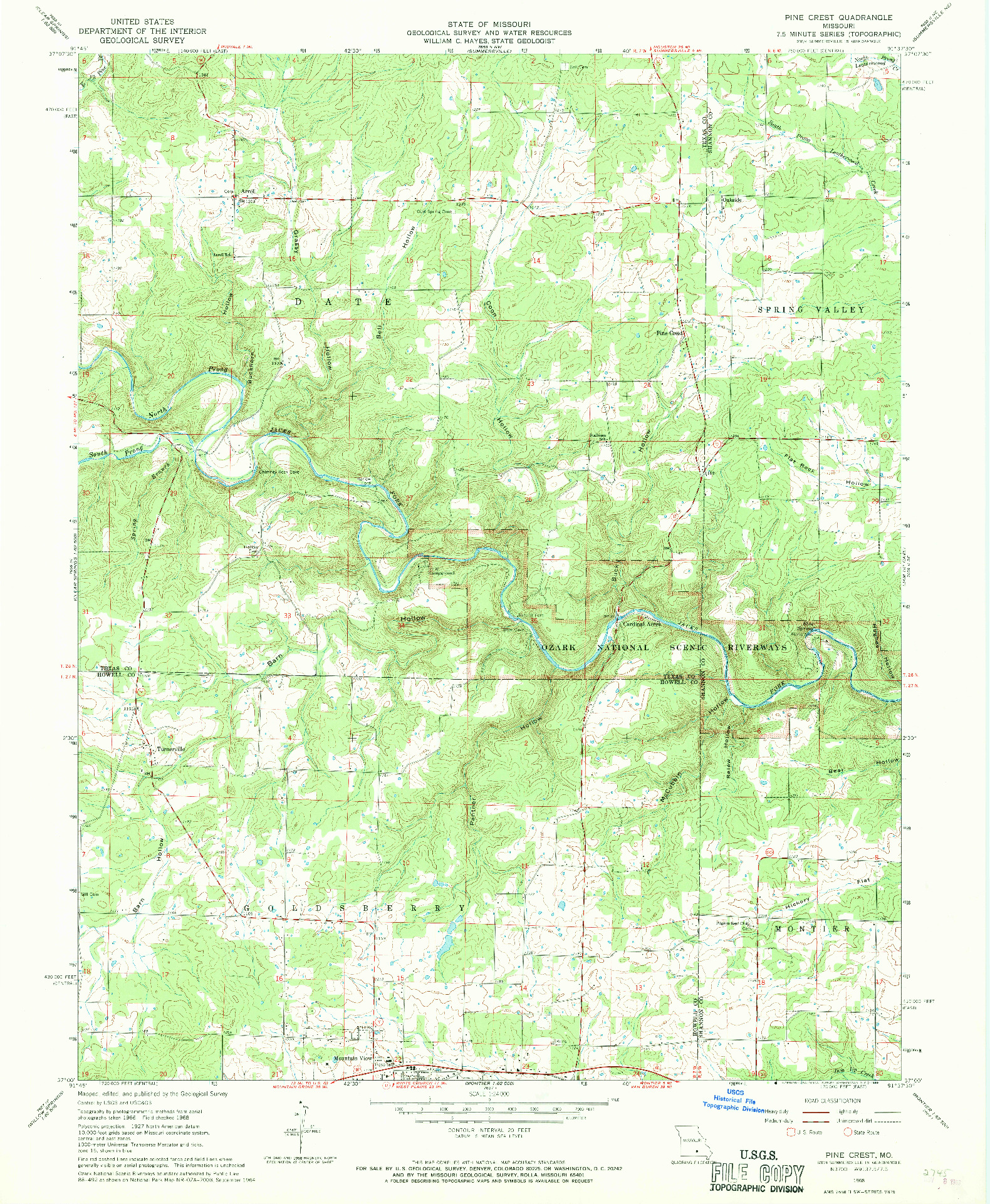 USGS 1:24000-SCALE QUADRANGLE FOR PINE CREST, MO 1968